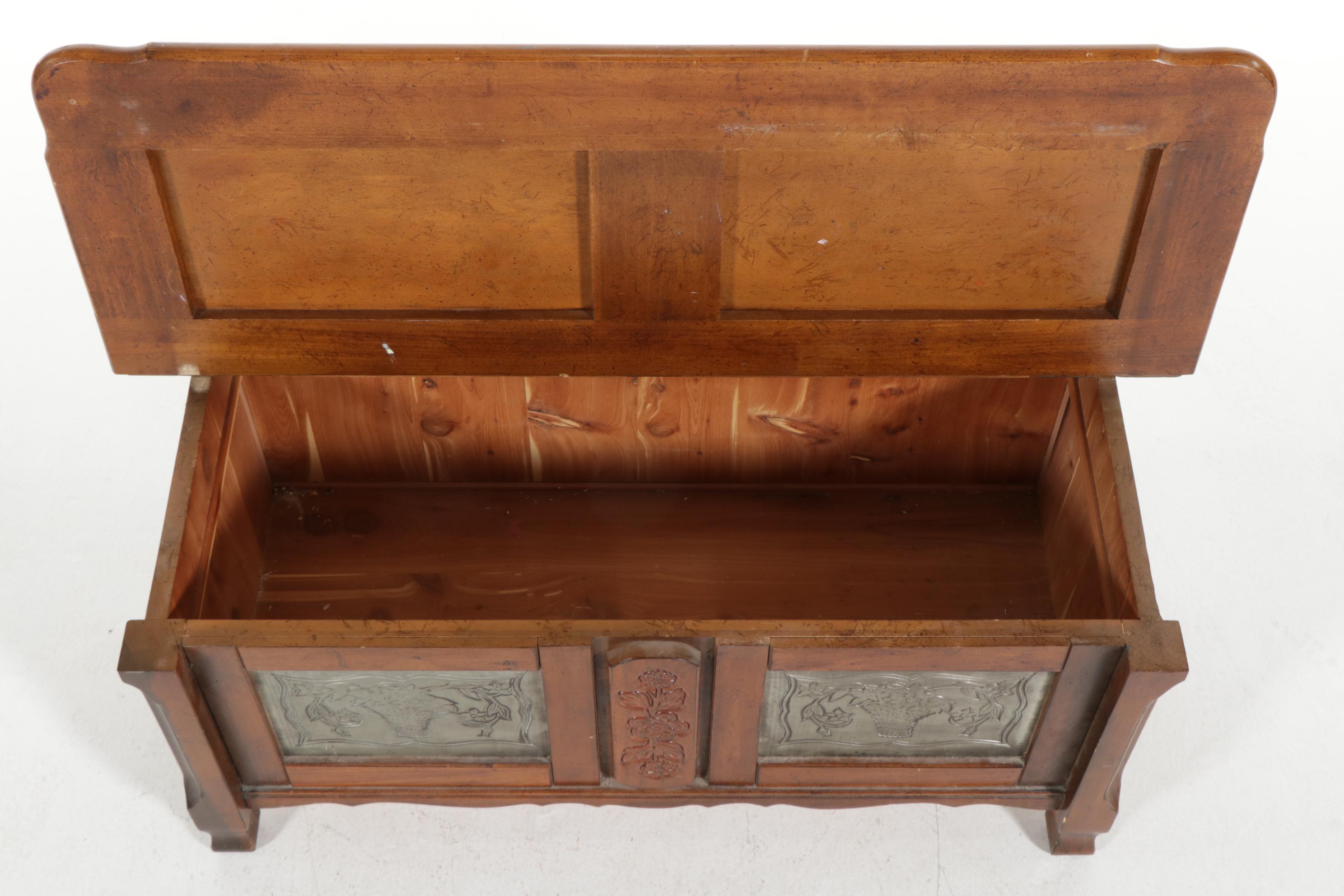 French Provincial Style Cedar-Lined Wood Lift-Lid Storage Bench