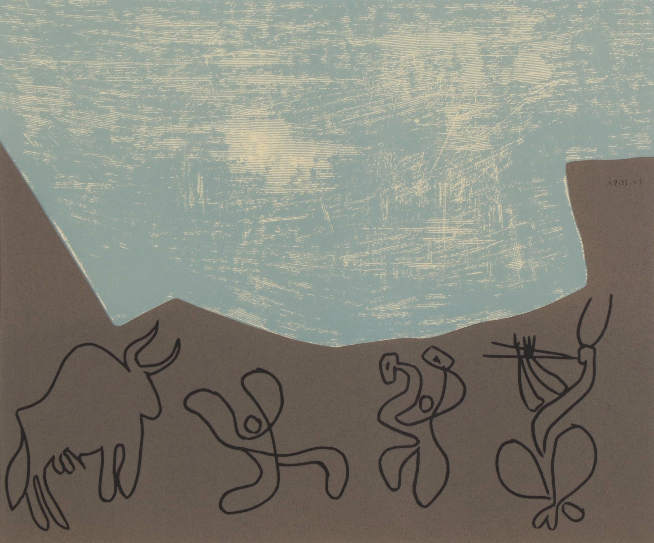 Pablo Picasso Linoleum Cut "Bacchanal With Bull," 1962