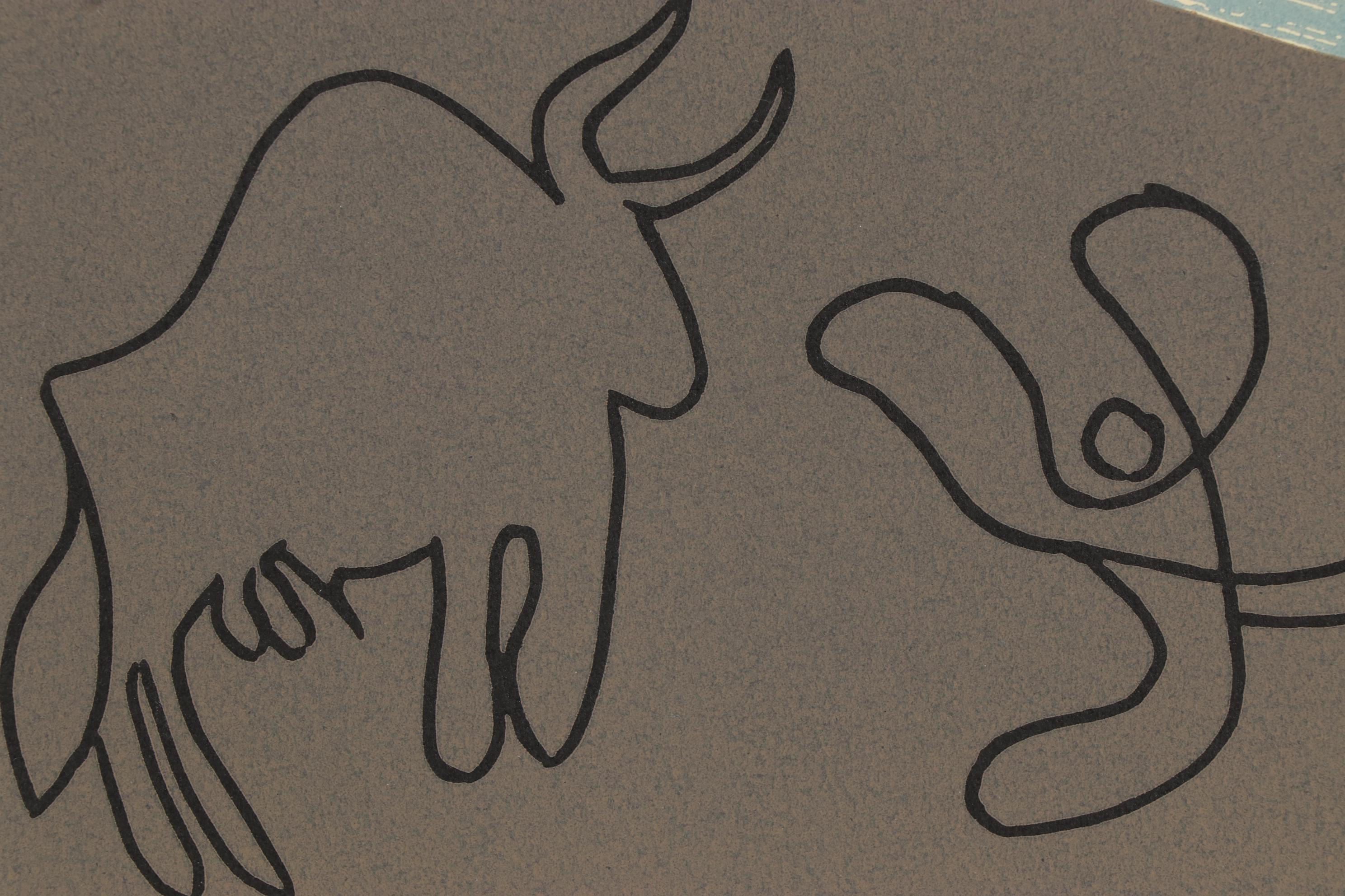 Pablo Picasso Linoleum Cut "Bacchanal With Bull," 1962