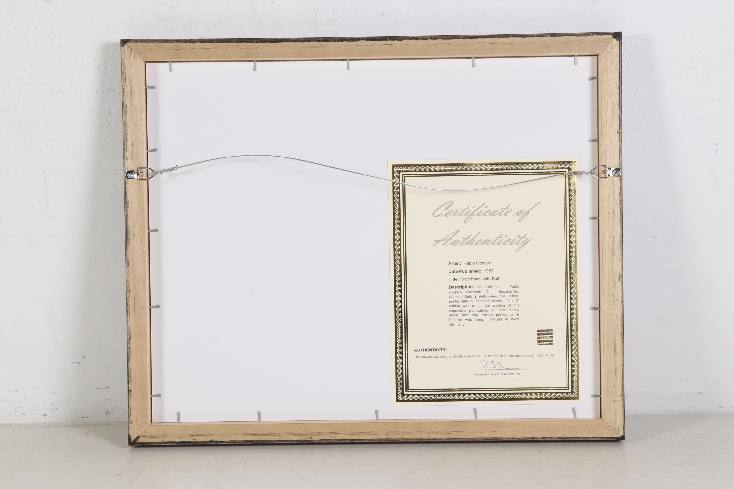 Pablo Picasso Linoleum Cut "Bacchanal With Bull," 1962