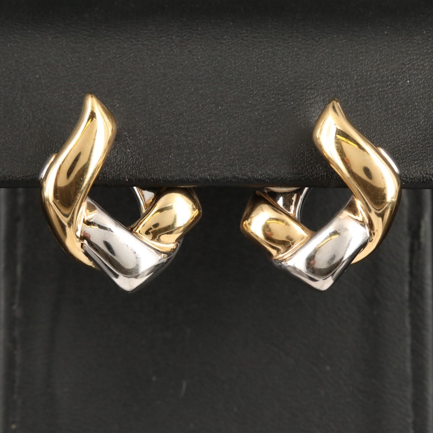 14K Two-Tone Woven Hoop Earrings