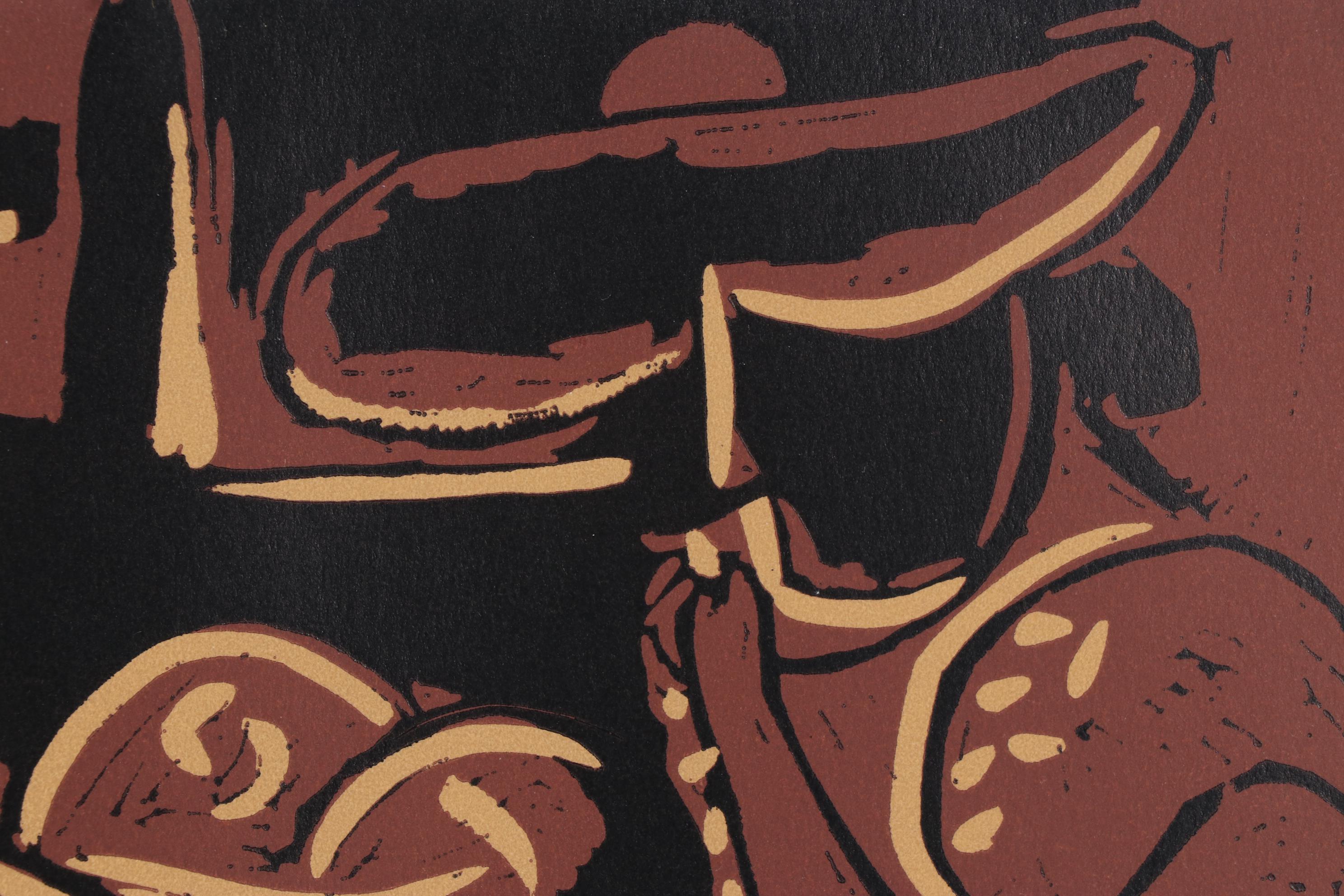 Pablo Picasso Linoleum Cut "Reclining Woman and Picador With Guitar," 1962