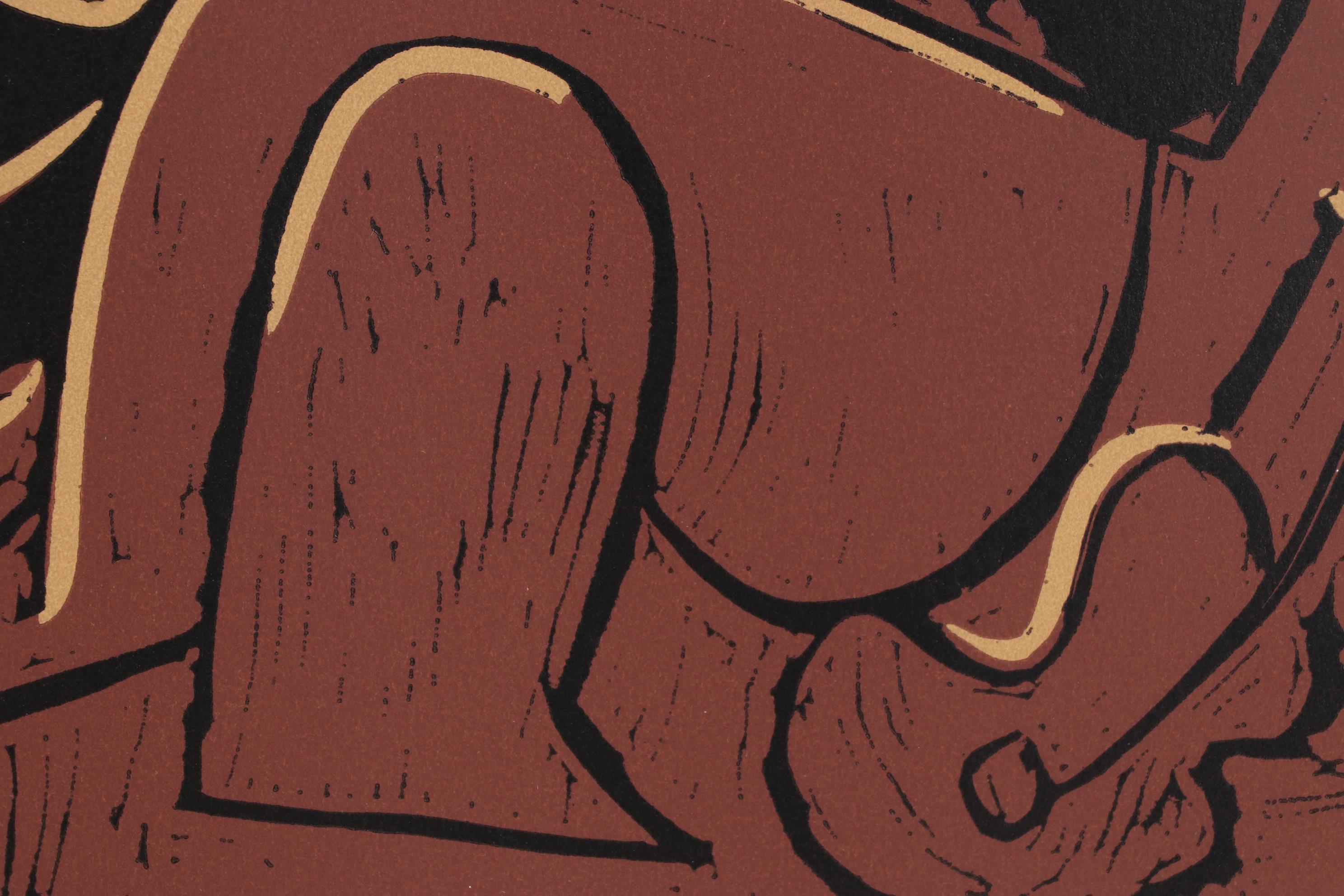 Pablo Picasso Linoleum Cut "Reclining Woman and Picador With Guitar," 1962