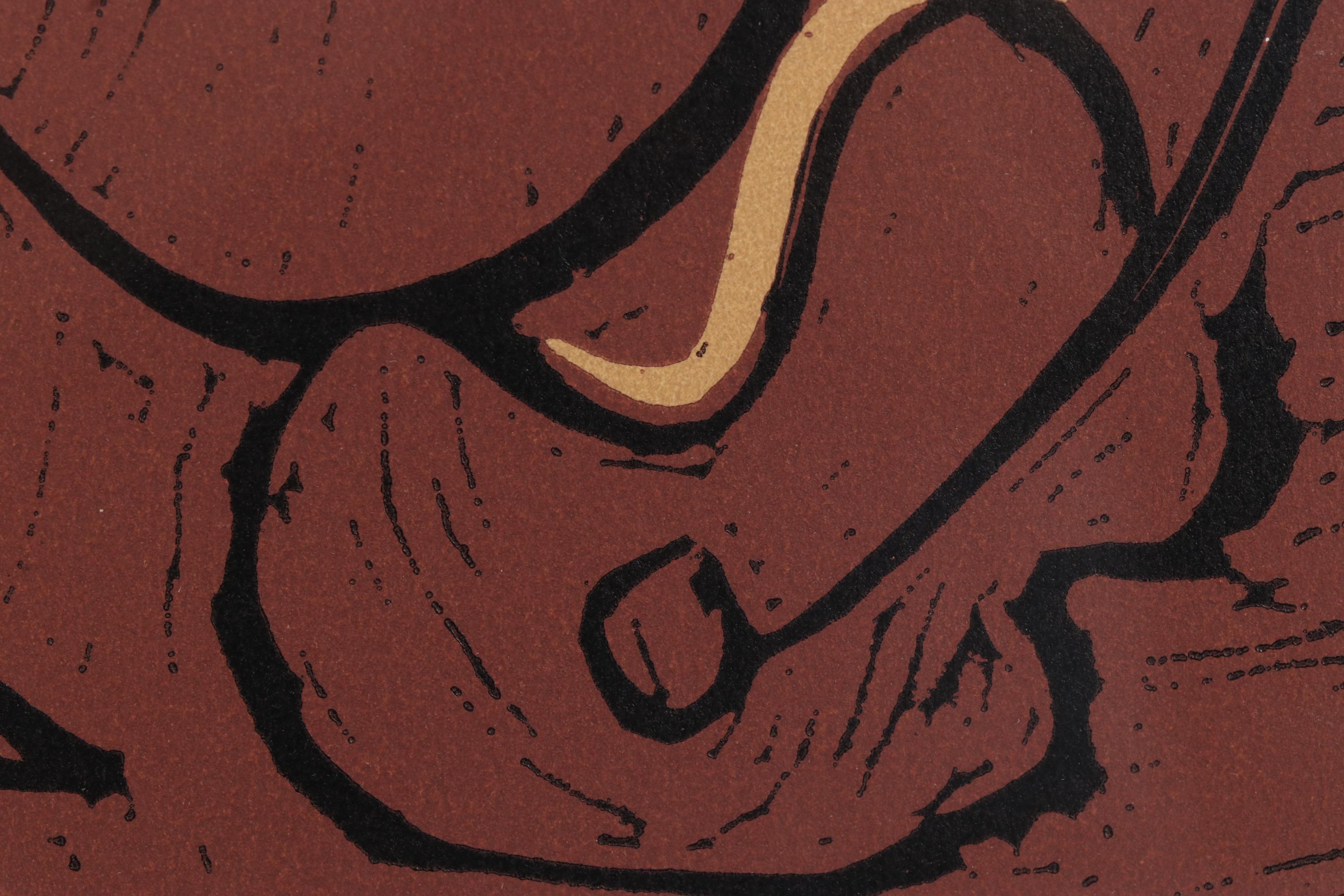 Pablo Picasso Linoleum Cut "Reclining Woman and Picador With Guitar," 1962