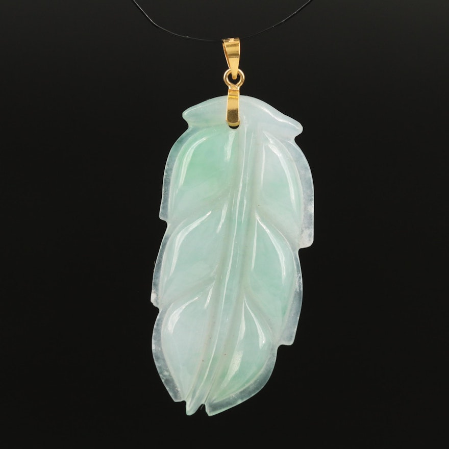 18K Carved Jadeite Leaf Pendant