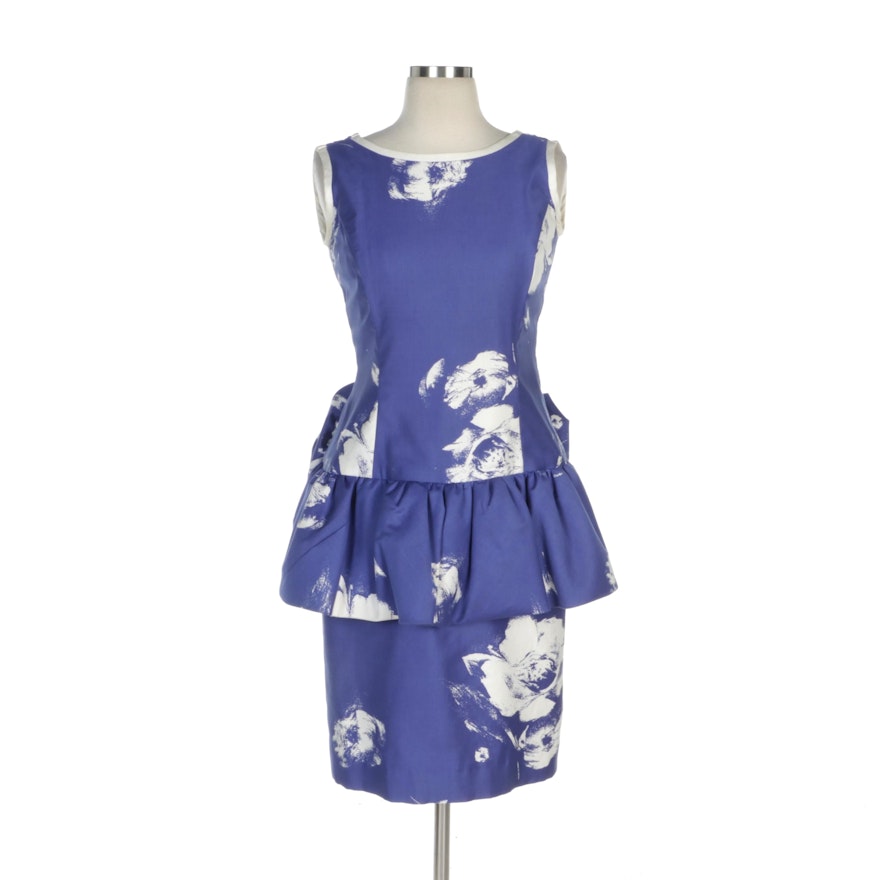 Evenings by Raul Blanco Abstract Floral Print Peplum Sleeveless Dress