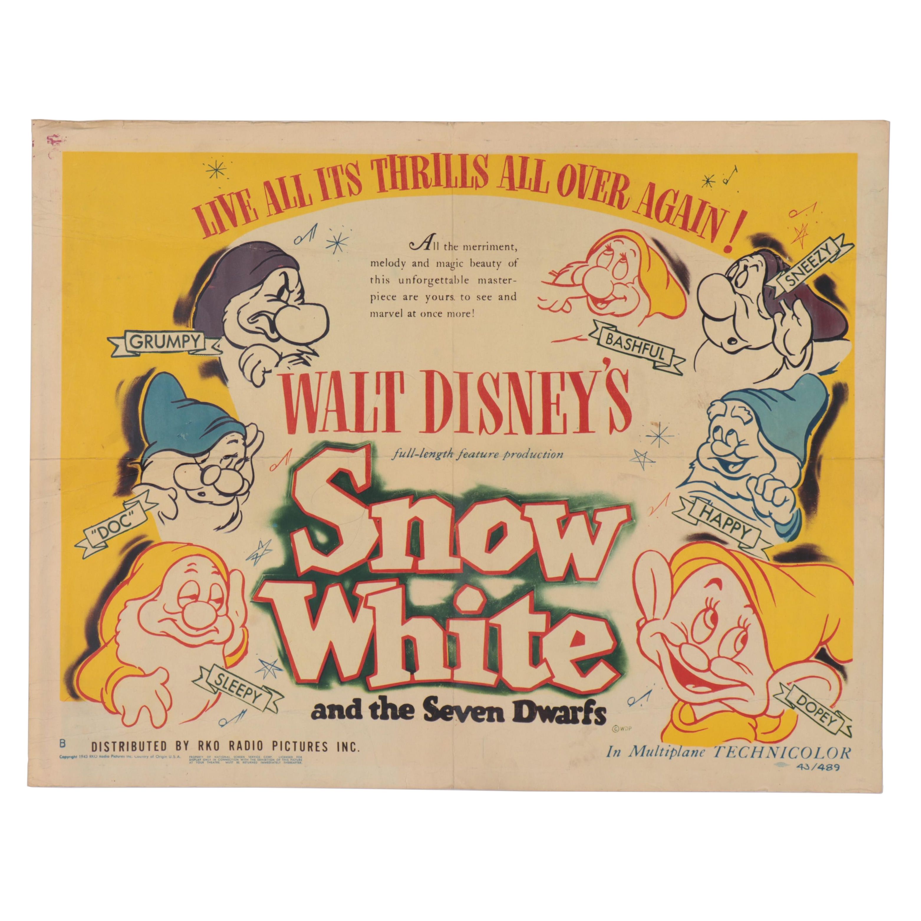 Walt Disney's "Snow White and the Seven Dwarfs" Jumbo Window Card, 1943