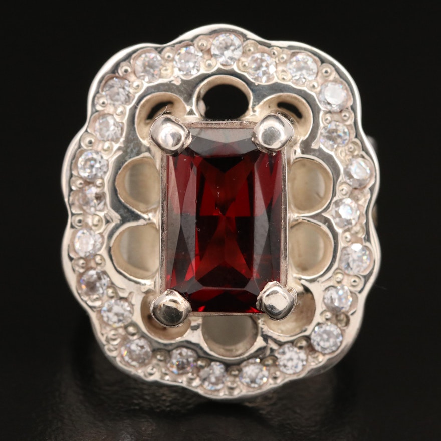 Laurent Lèger 950 Silver Garnet and Cubic Zirconia ring