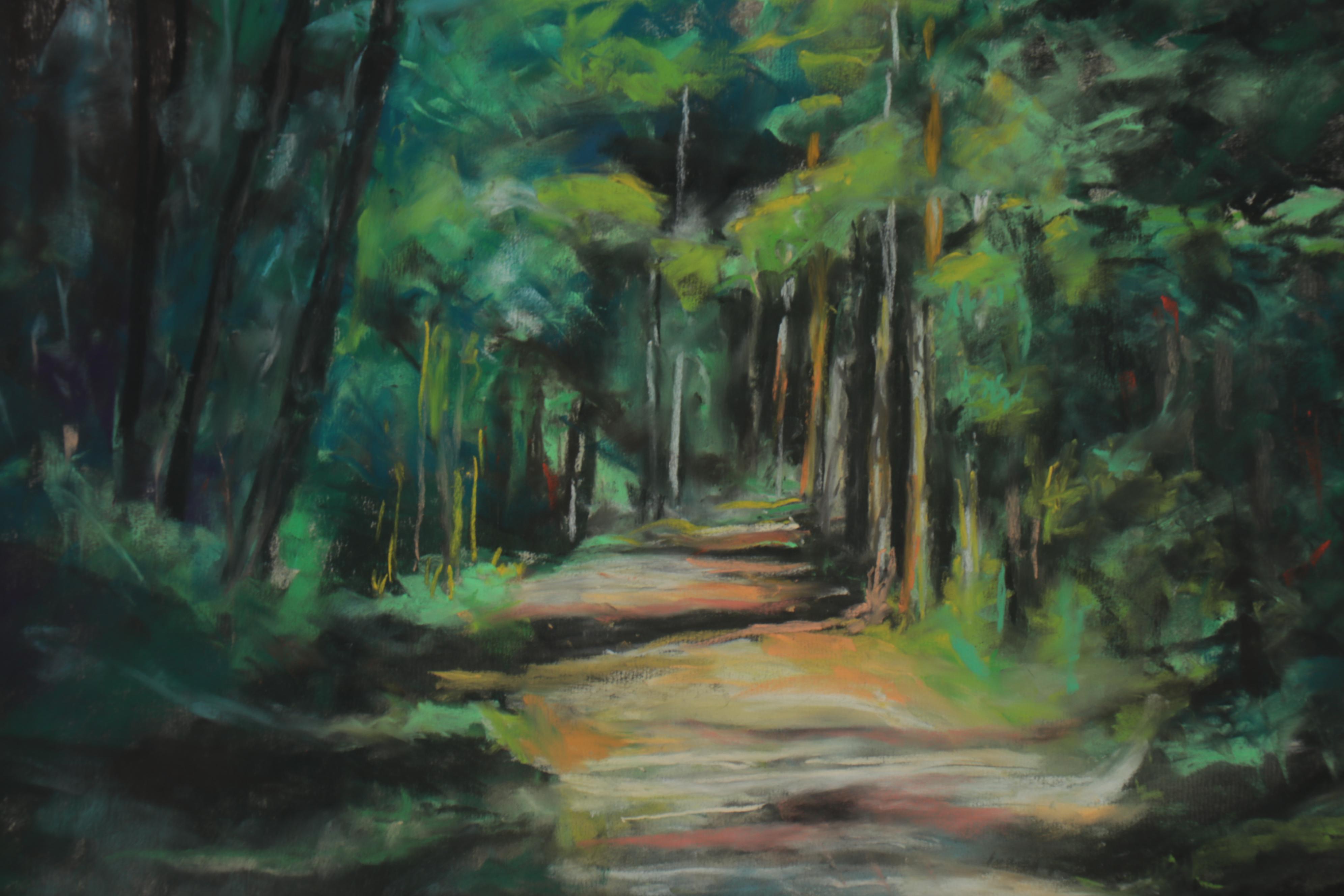 Leigh Rodenbough Pastel Drawing "Into the Woods," Late 20th Century
