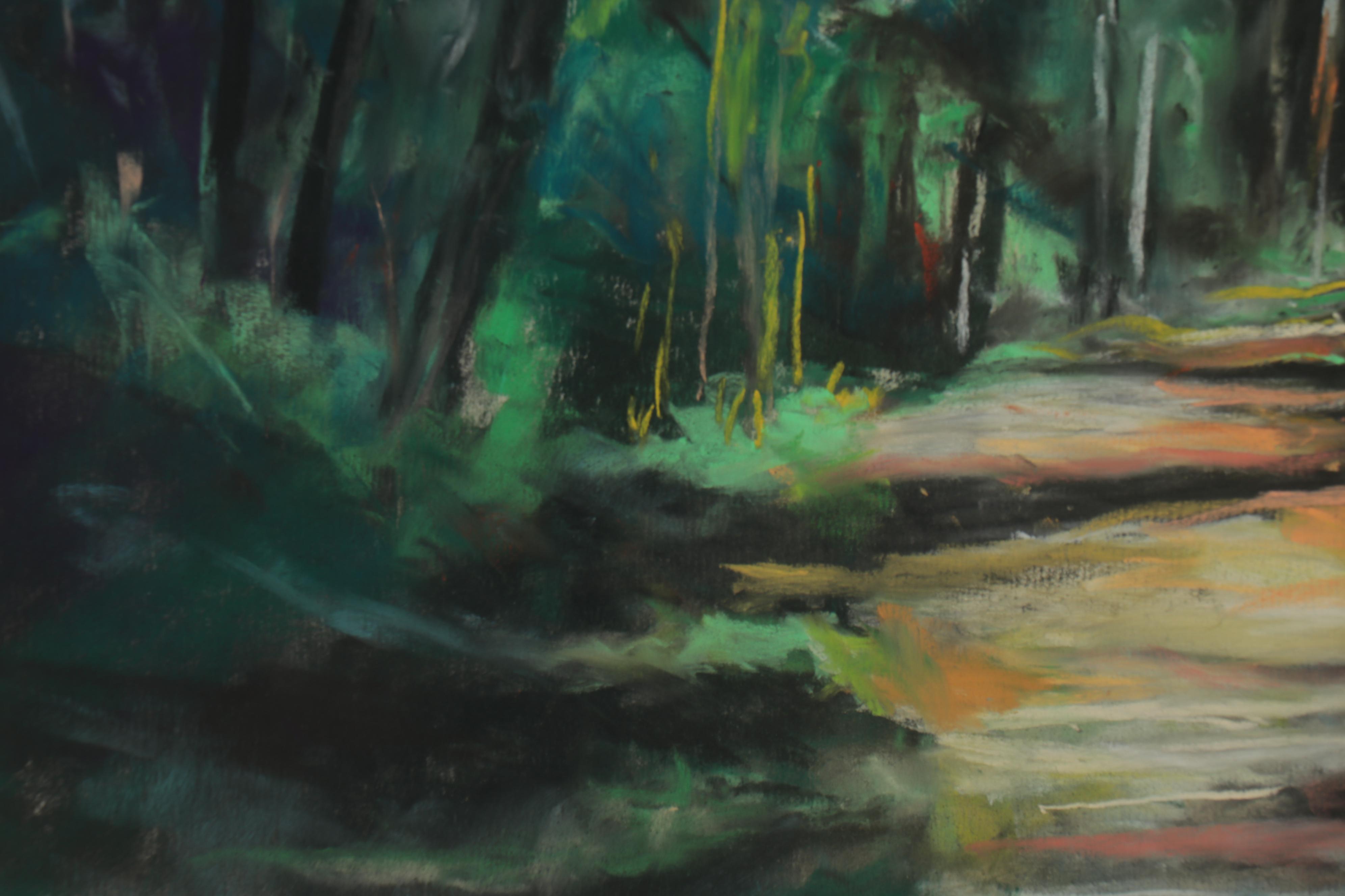 Leigh Rodenbough Pastel Drawing "Into the Woods," Late 20th Century