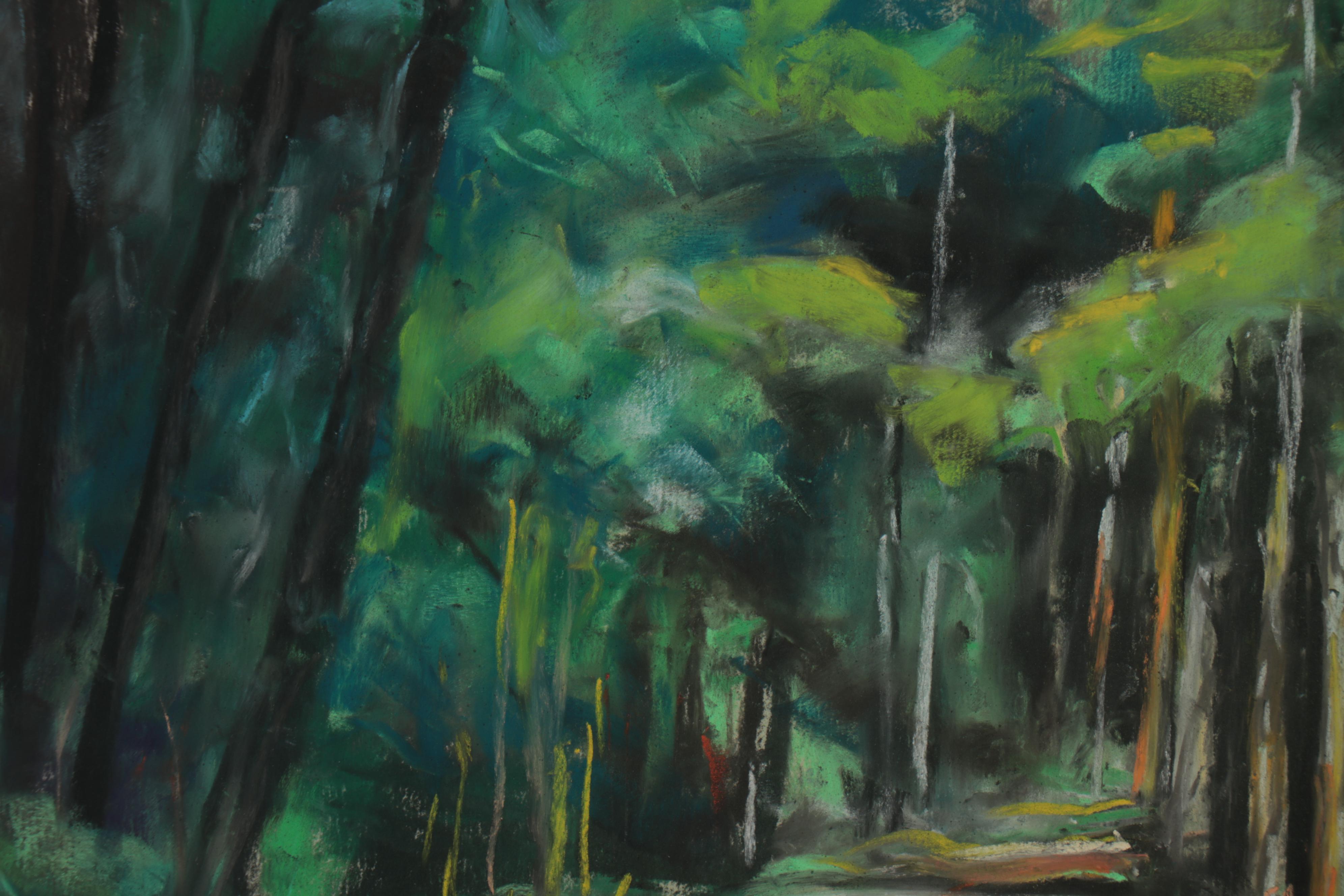 Leigh Rodenbough Pastel Drawing "Into the Woods," Late 20th Century