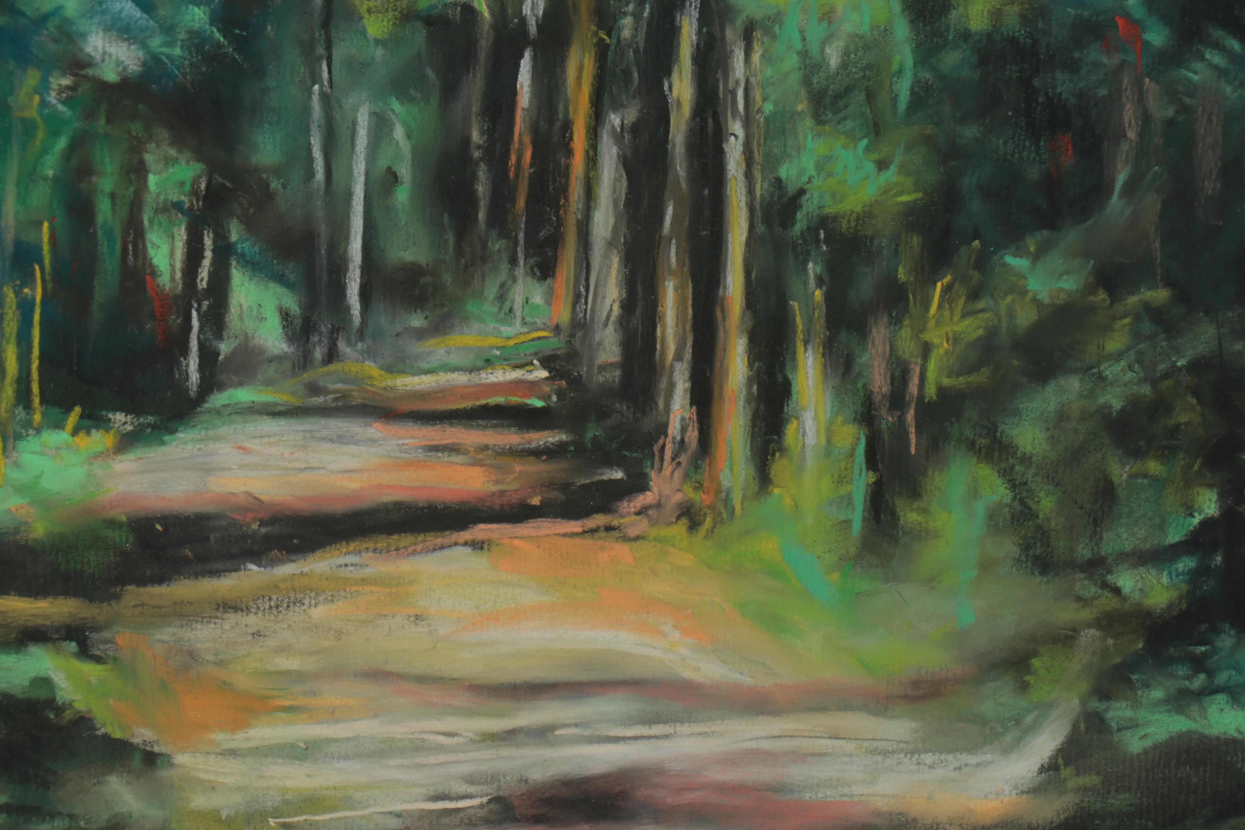 Leigh Rodenbough Pastel Drawing "Into the Woods," Late 20th Century