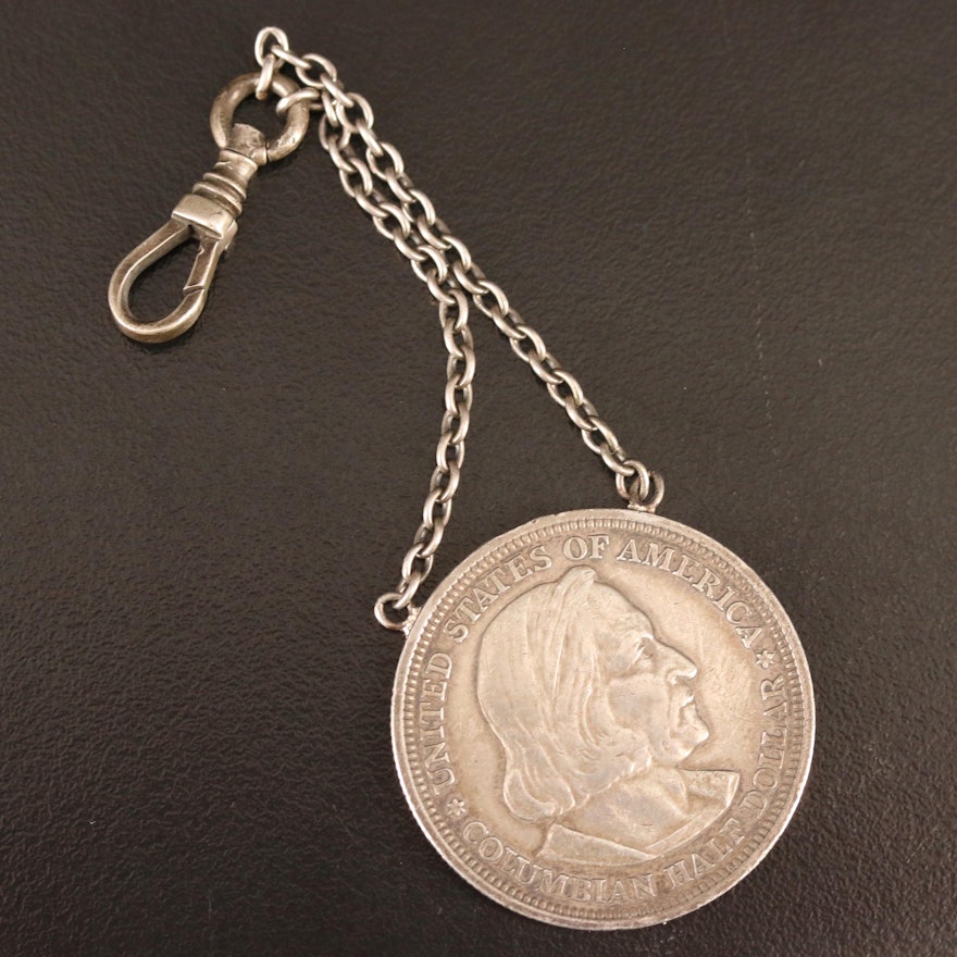 Sterling Watch Fob Featuring 1893 Columbian Commemorative Coin