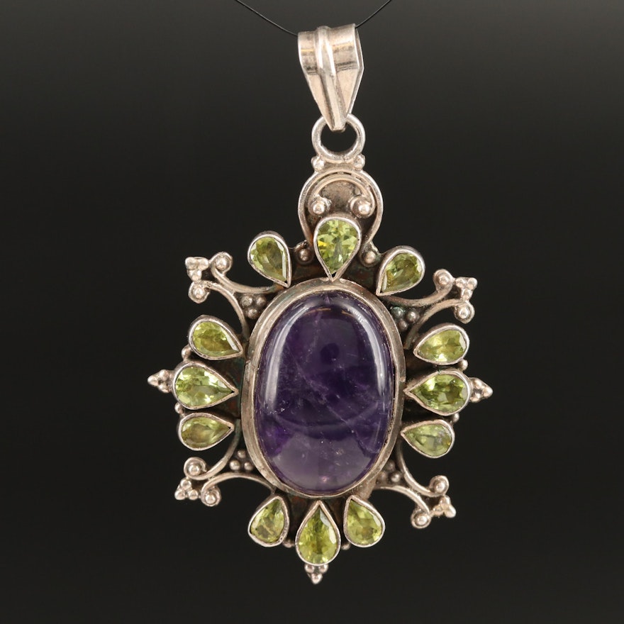 Sterling Amethyst and Peridot Pendant