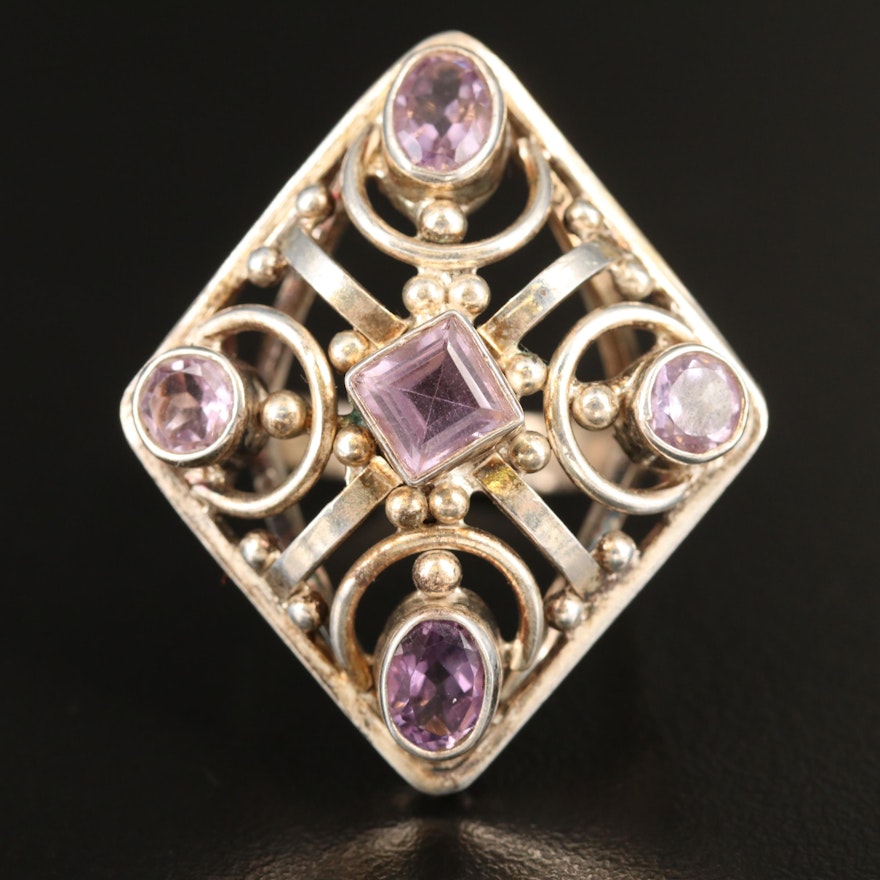 Sterling Amethyst Openwork Ring