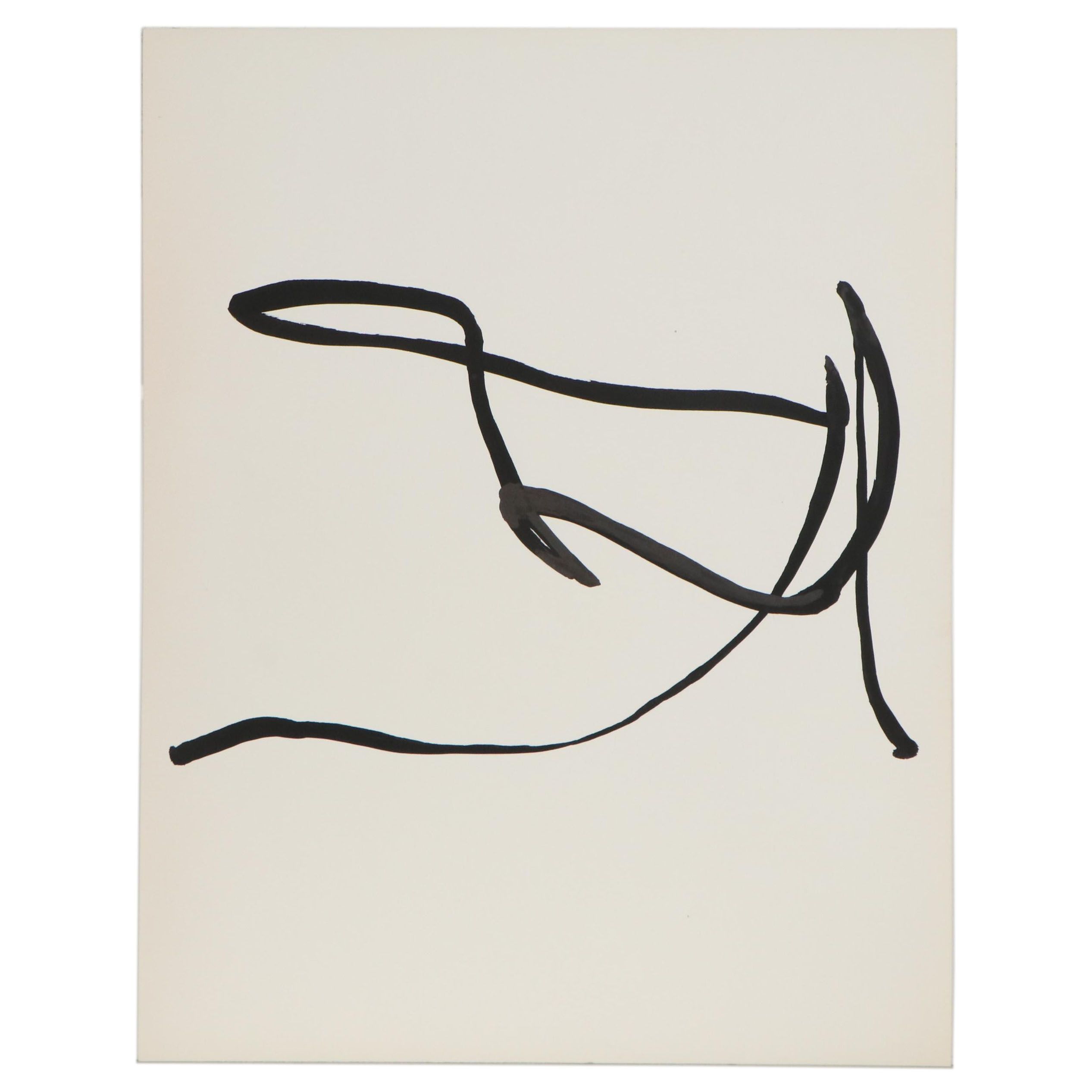 Nicholas Barbieri Minimalist Gestural Ink Drawing, Late 20th Century