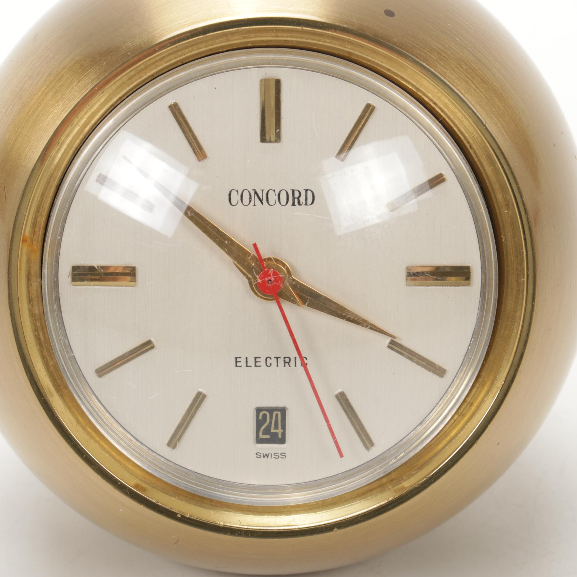 Concord and Howard Miller Brass Case Electric Desk Clocks, Mid-Late 20th Century