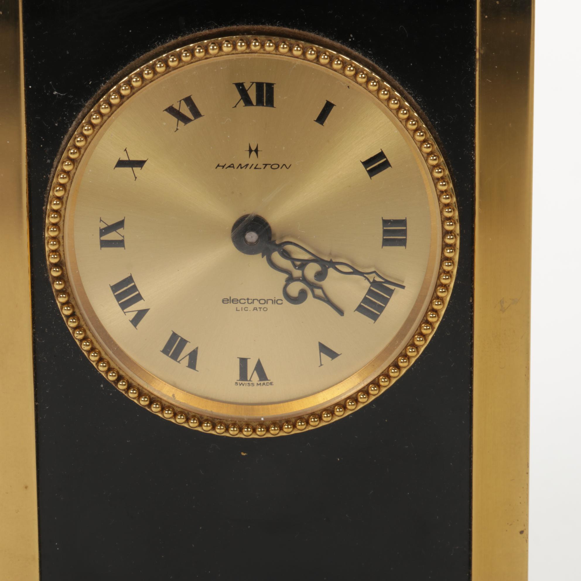 Concord and Howard Miller Brass Case Electric Desk Clocks, Mid-Late 20th Century