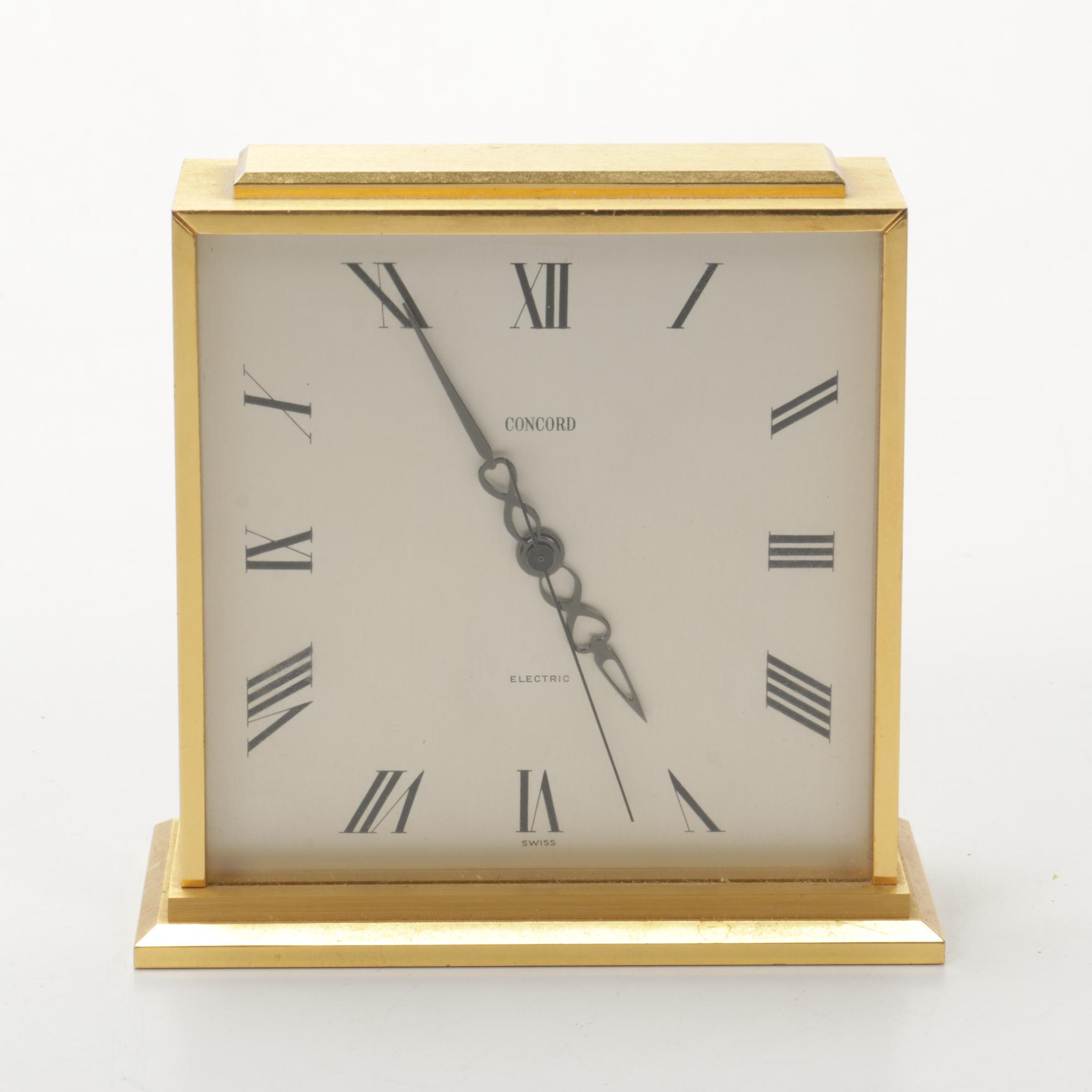Concord and Howard Miller Brass Case Electric Desk Clocks, Mid-Late 20th Century
