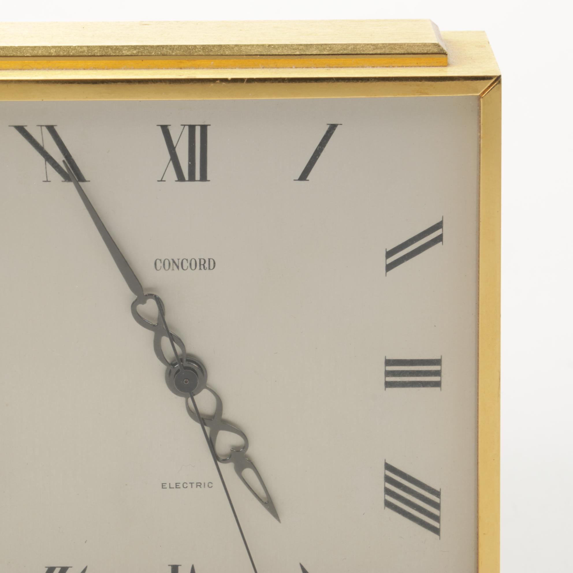 Concord and Howard Miller Brass Case Electric Desk Clocks, Mid-Late 20th Century