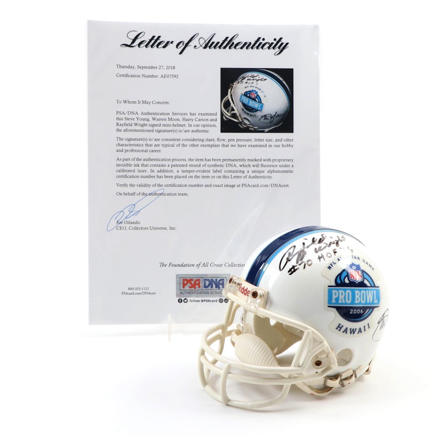 HOFers Young, Moon, Carson and Wright Signed 2006 NFL Pro Bowl Mini Helmet PSA