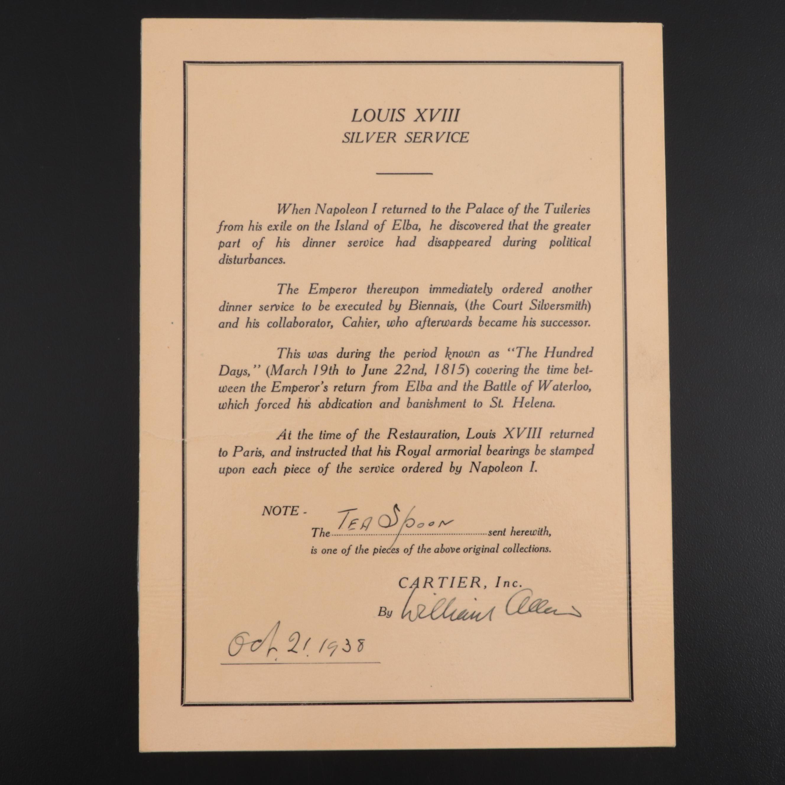 Biennais Napoleon I Sterling Silver Teaspoon Bearing Louis XVIII Armorial Mark