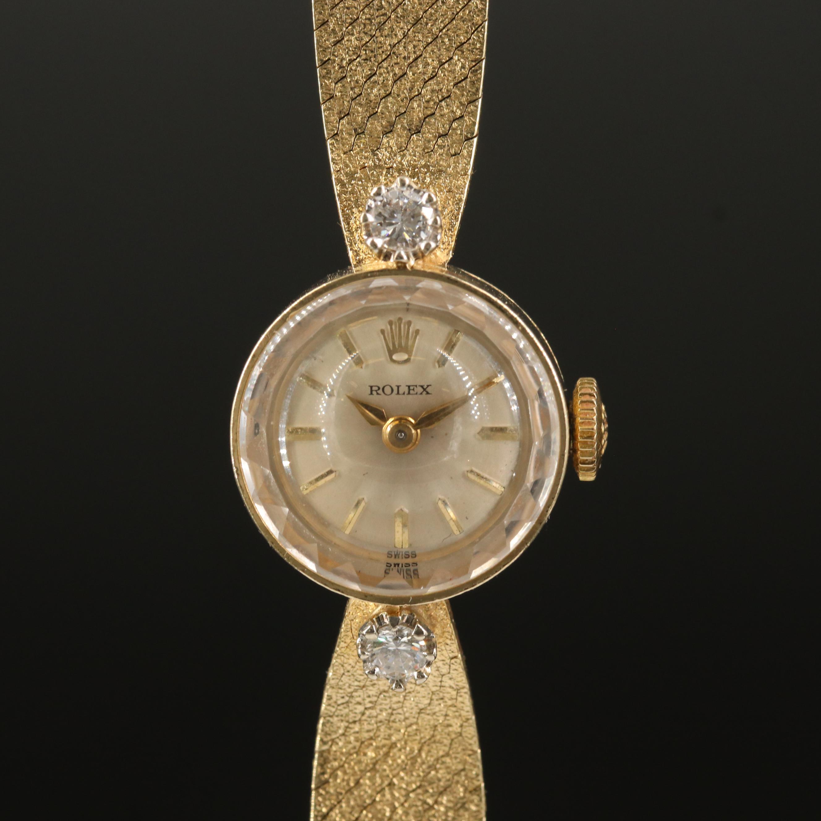Vintage Rolex 14K and Diamond Stem Wind Watch
