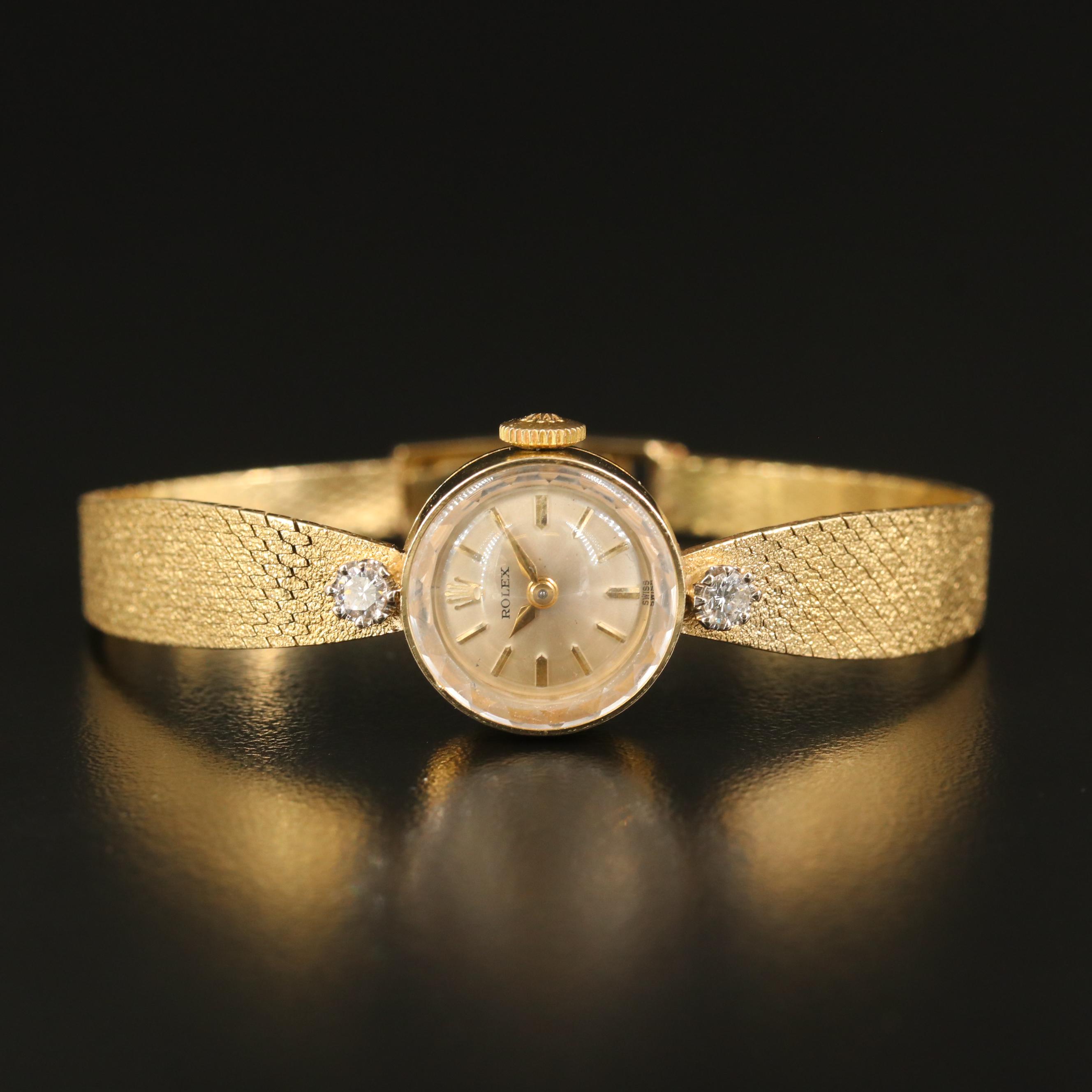 Vintage Rolex 14K and Diamond Stem Wind Watch