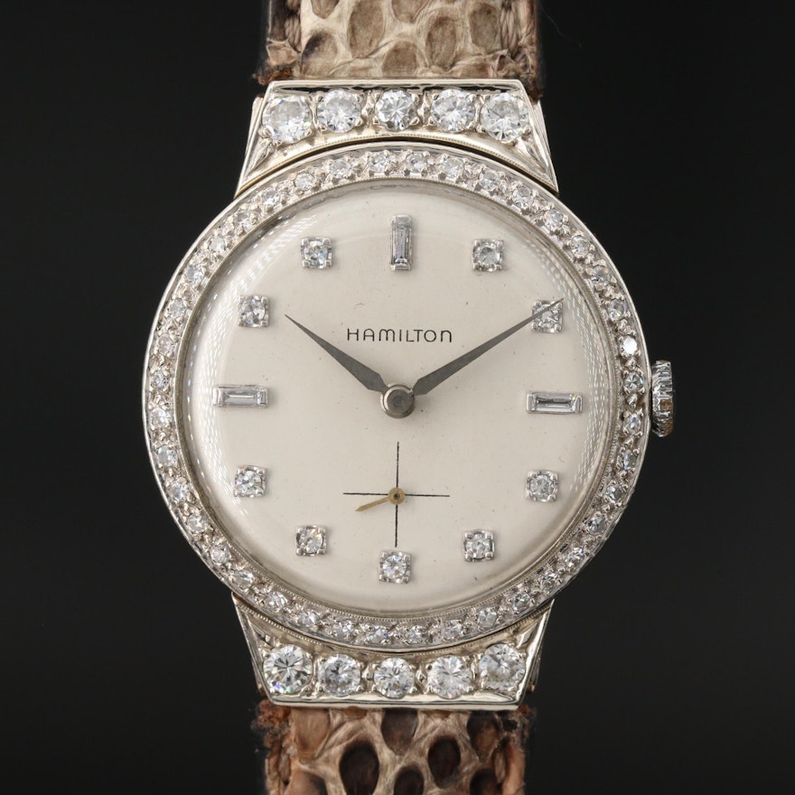 Vintage Hamilton 1.61 CTW Diamond and 14K White Gold Stem Wind Wristwatch