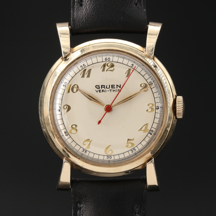 Vintage Gruen Veri-Thin 10K Gold Filled Stem Wind Wristwatch