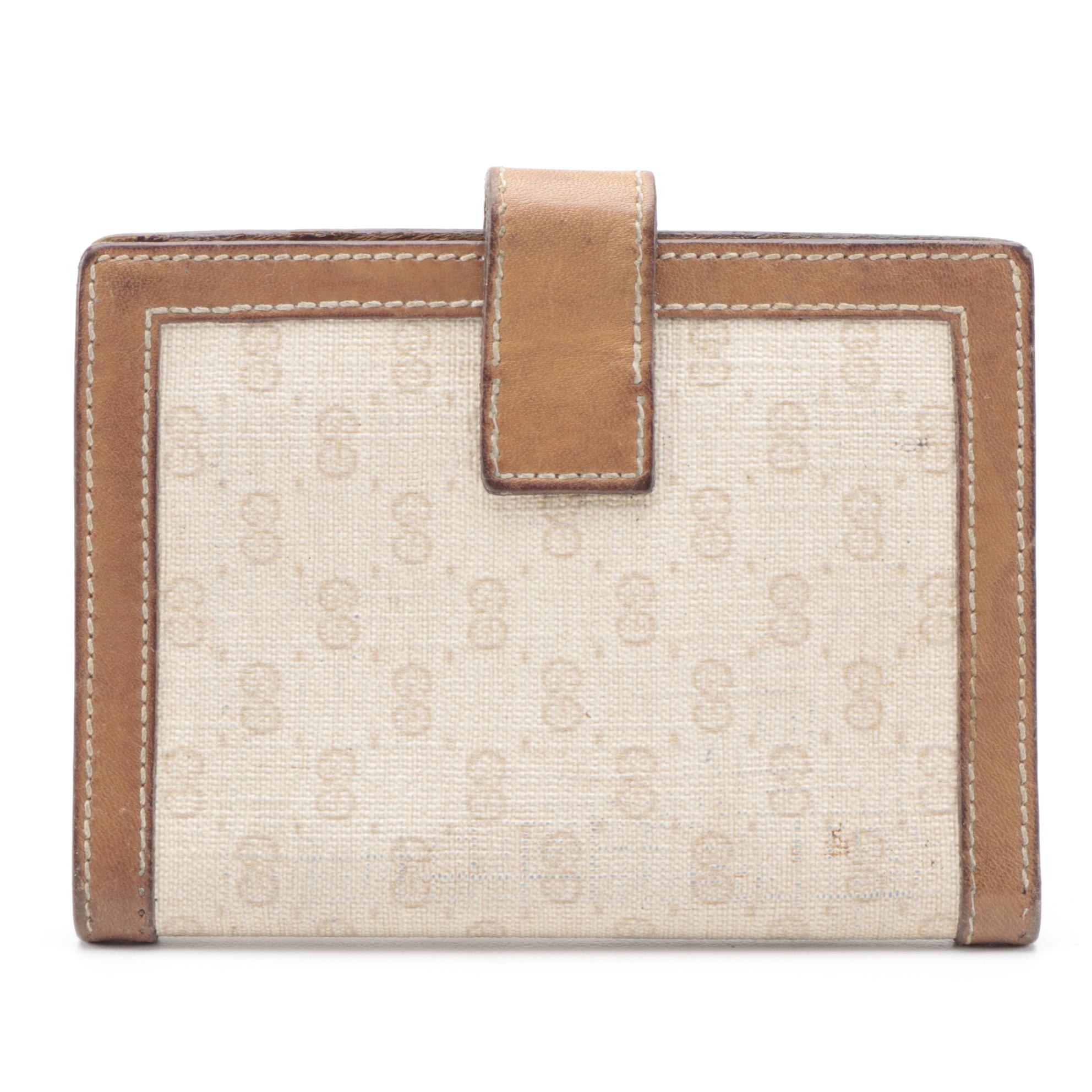 Gucci Notepad Case in Ivory Micro GG Coated Canvas with Brown Leather Trim