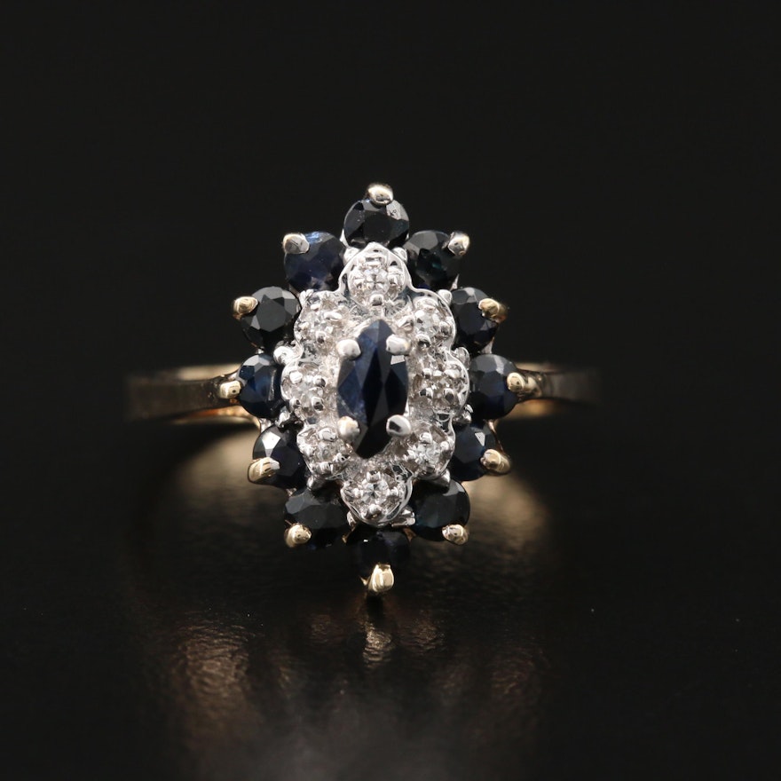 10K Sapphire and Diamond Cluster Ring