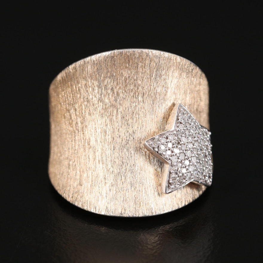 Sterling Saddle Ring with Diamond Encrusted Star Accent