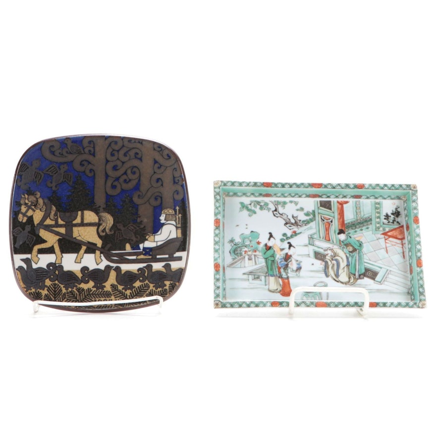 Mottahedeh Kang Hsi Style Porcelain Tray and Arabia Kalevala Plate, Late 20th C.