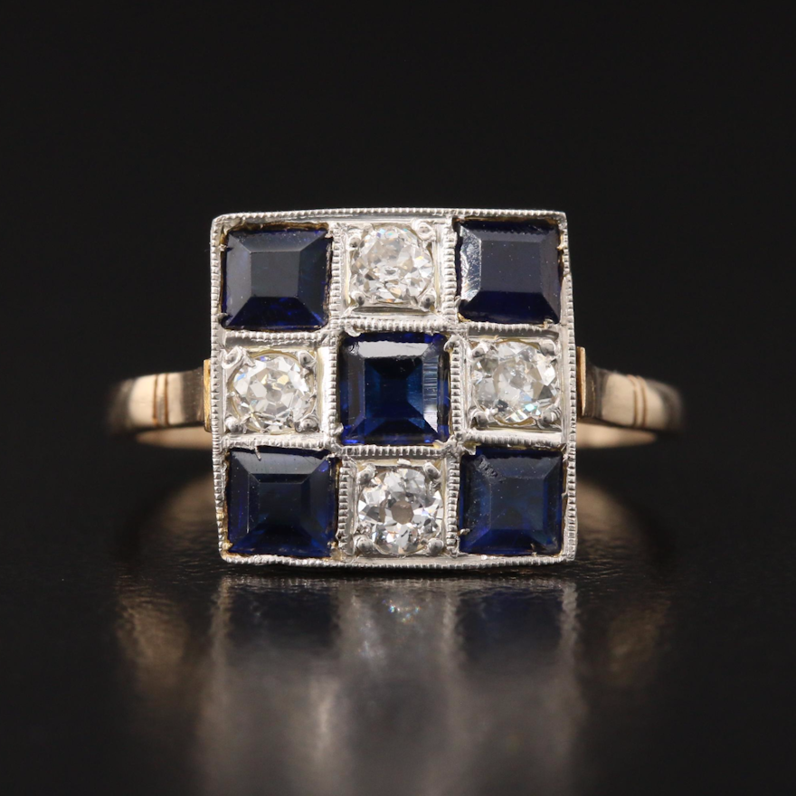 Vintage 18K and Platinum Sapphire and Diamond Ring