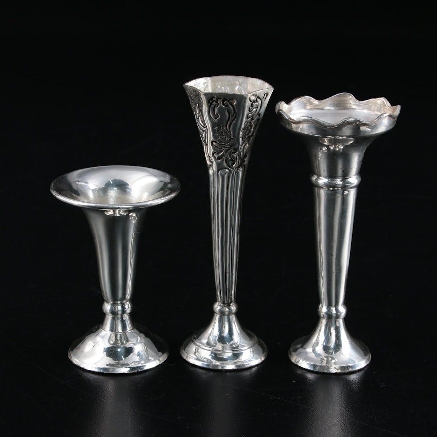 Silver Plate Trumpet Bud Vases, Late 20th Century