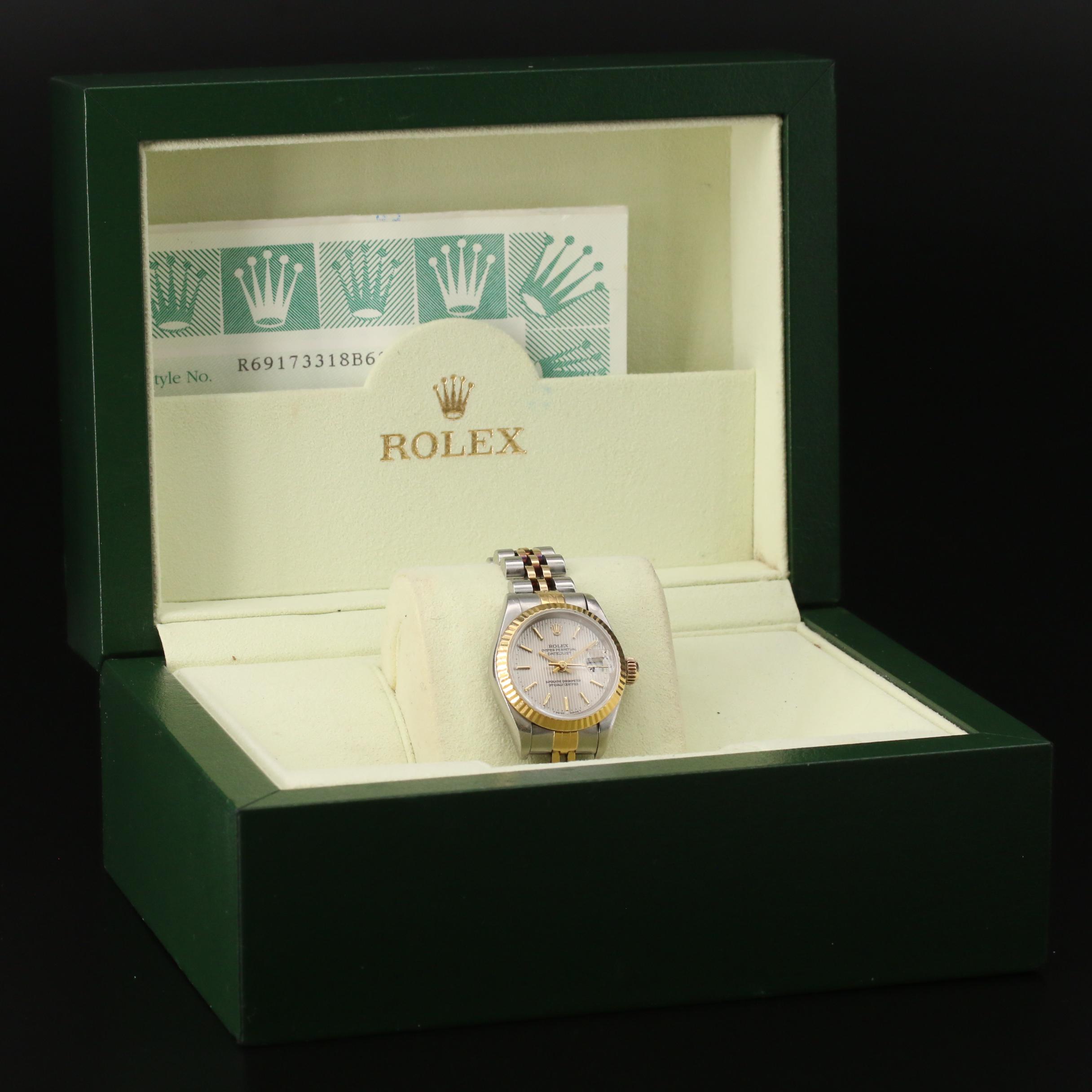 1997 Rolex Datjust Silver Tapestry Dial with 18K Gold and Stainless Steel Watch