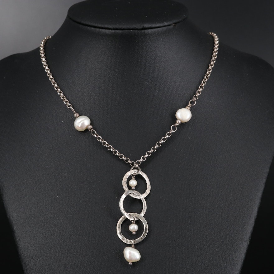 Sterling Necklace with Pearl Drop and Chain Extender