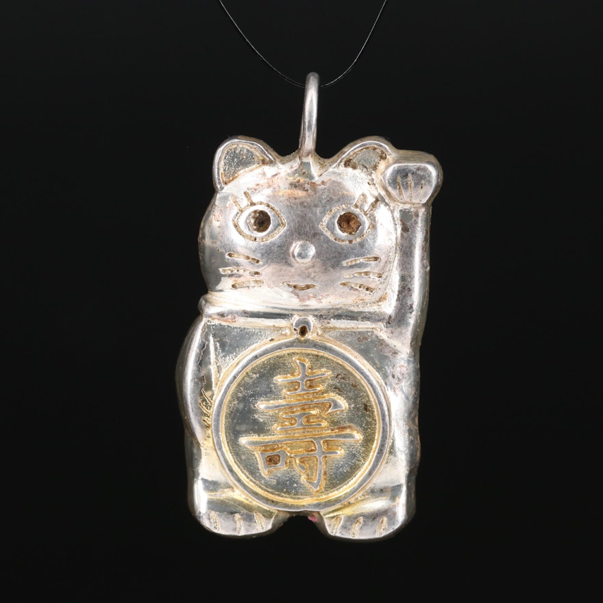 Sterling Japanese Maneki-neko Pendant