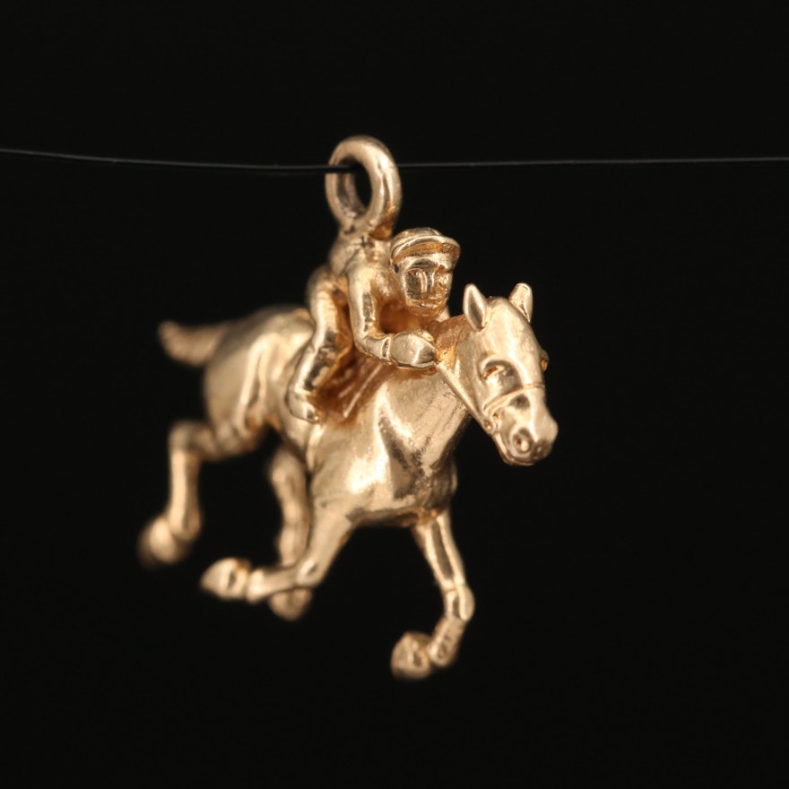 Vintage 14K Horse and Jockey Rider Charm