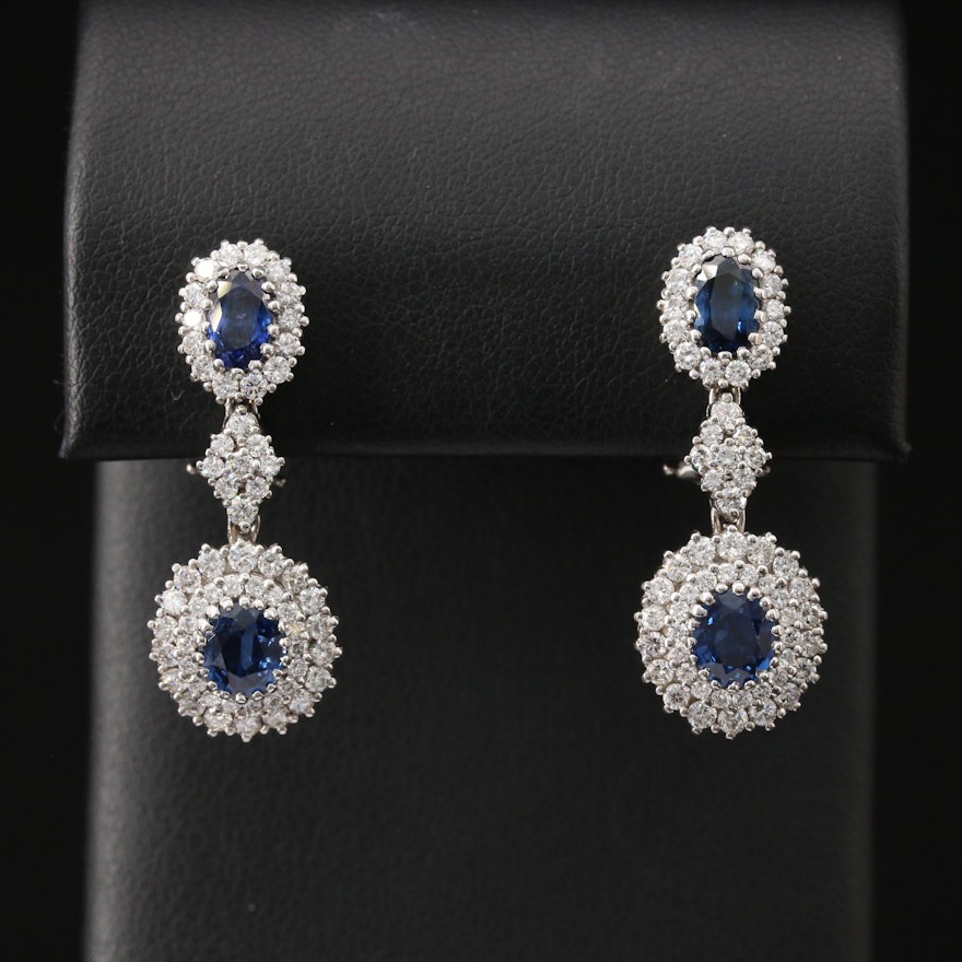 Platinum Sapphire and 1.90 CTW Diamond Drop Earring