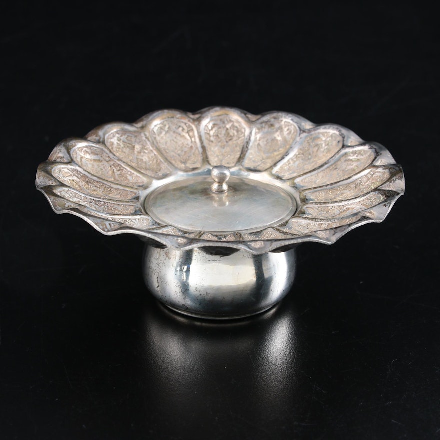 Persian Chased 800 Silver Covered Sweets Dish, 20th Century