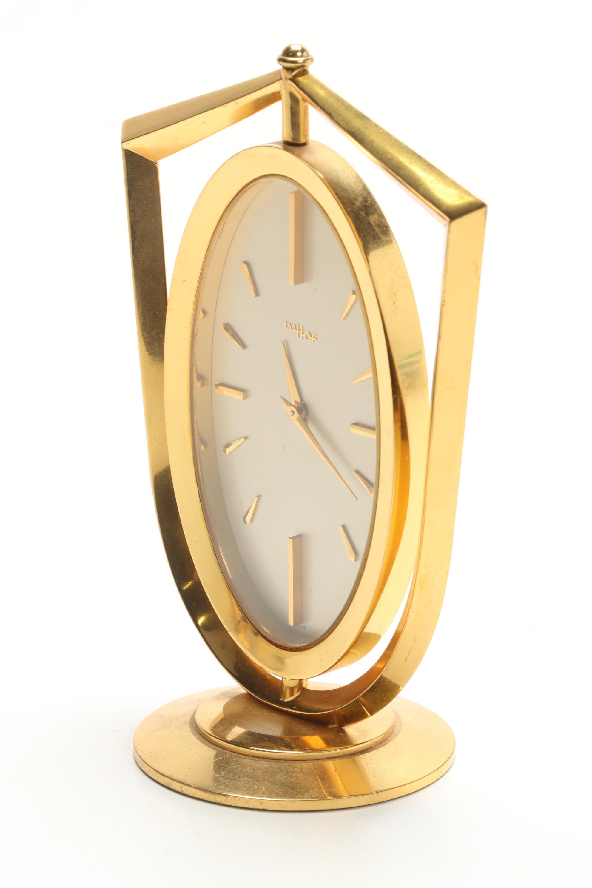 Imhof Brass 8 Day 15 Jewel Desk Clock, Mid 20th Century