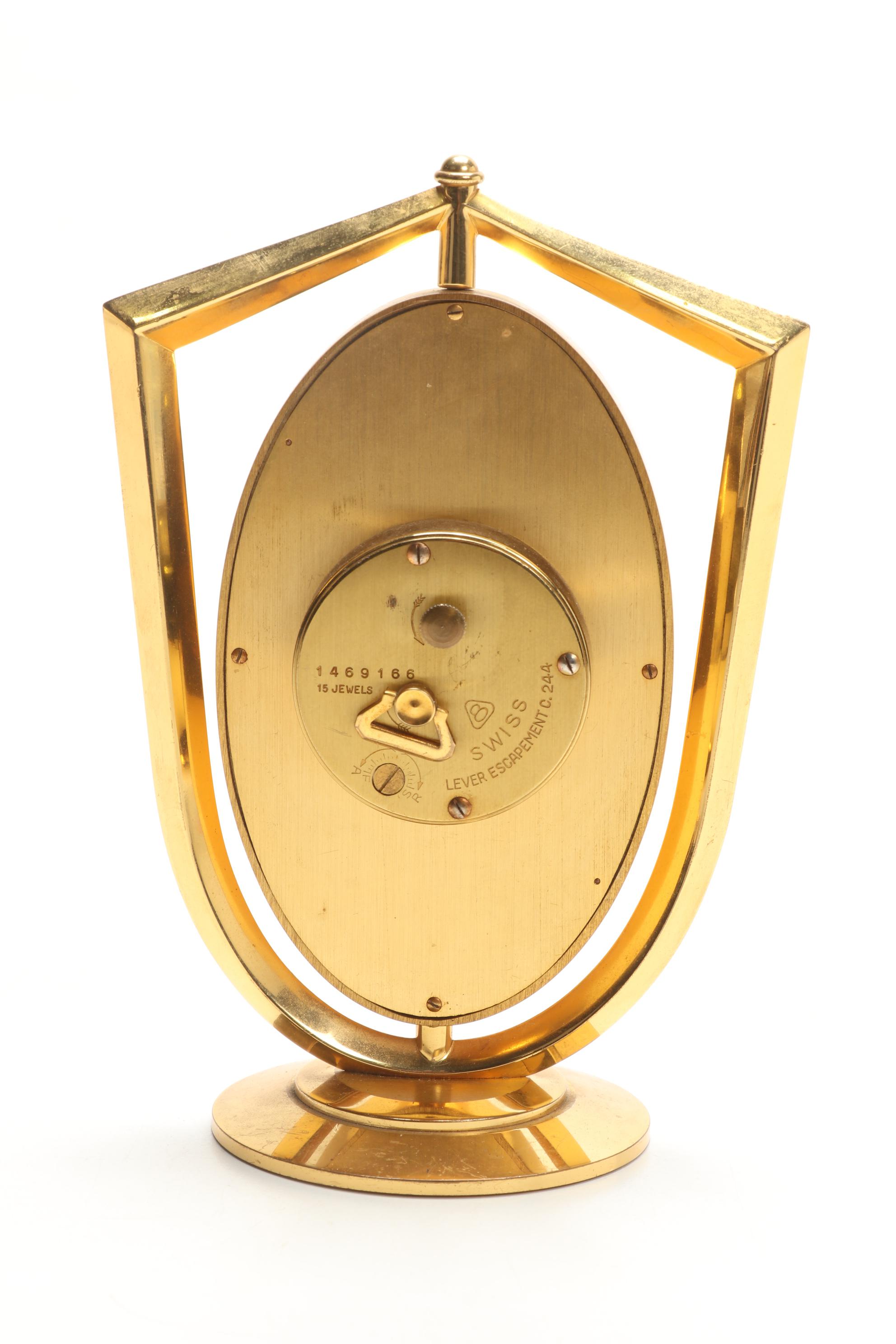 Imhof Brass 8 Day 15 Jewel Desk Clock, Mid 20th Century