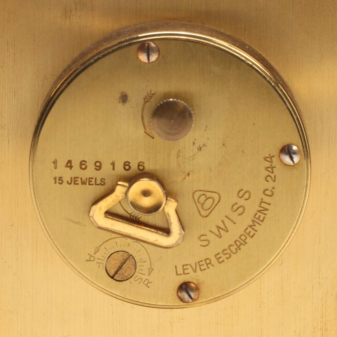 Imhof Brass 8 Day 15 Jewel Desk Clock, Mid 20th Century