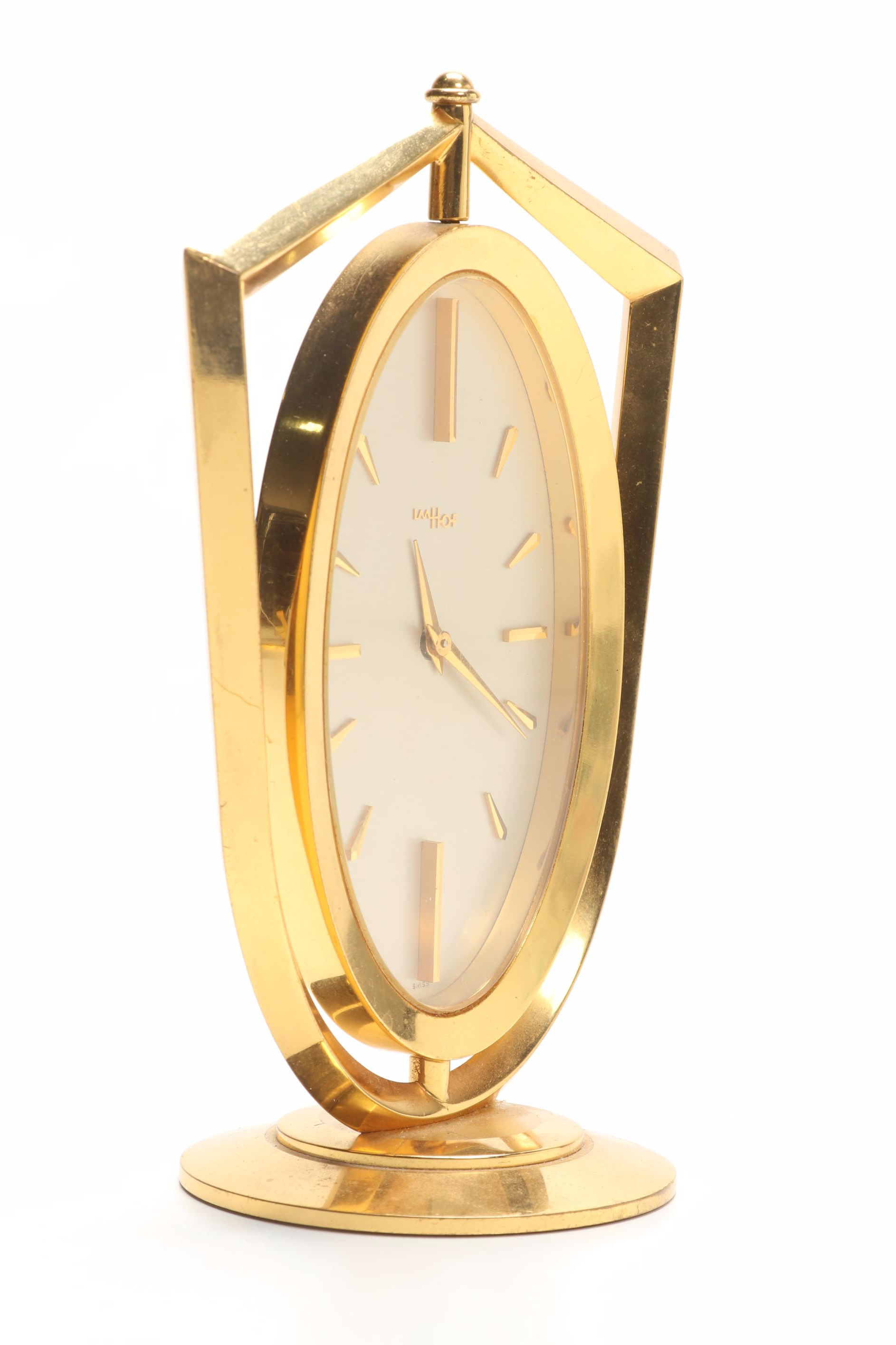 Imhof Brass 8 Day 15 Jewel Desk Clock, Mid 20th Century
