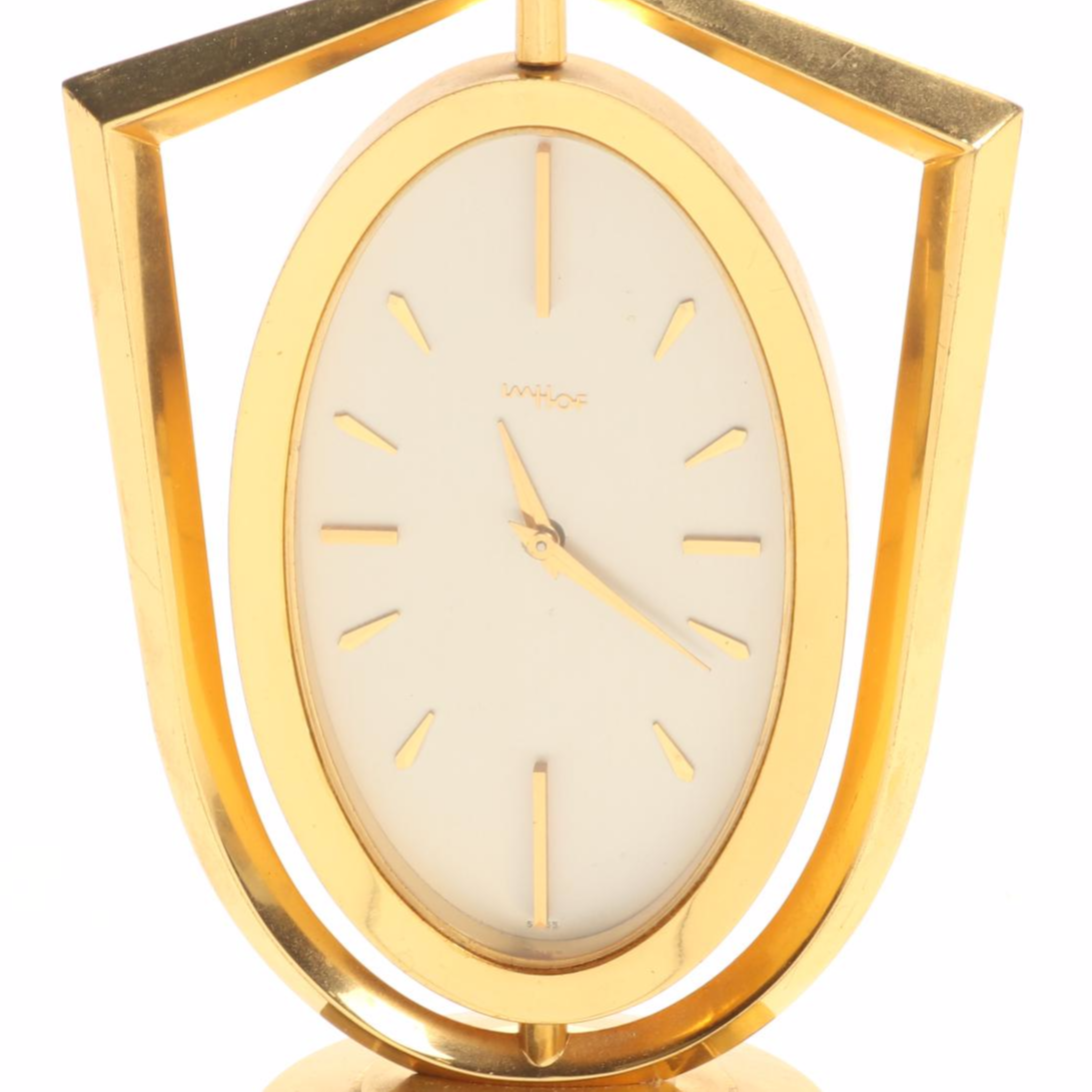 Imhof Brass 8 Day 15 Jewel Desk Clock, Mid 20th Century