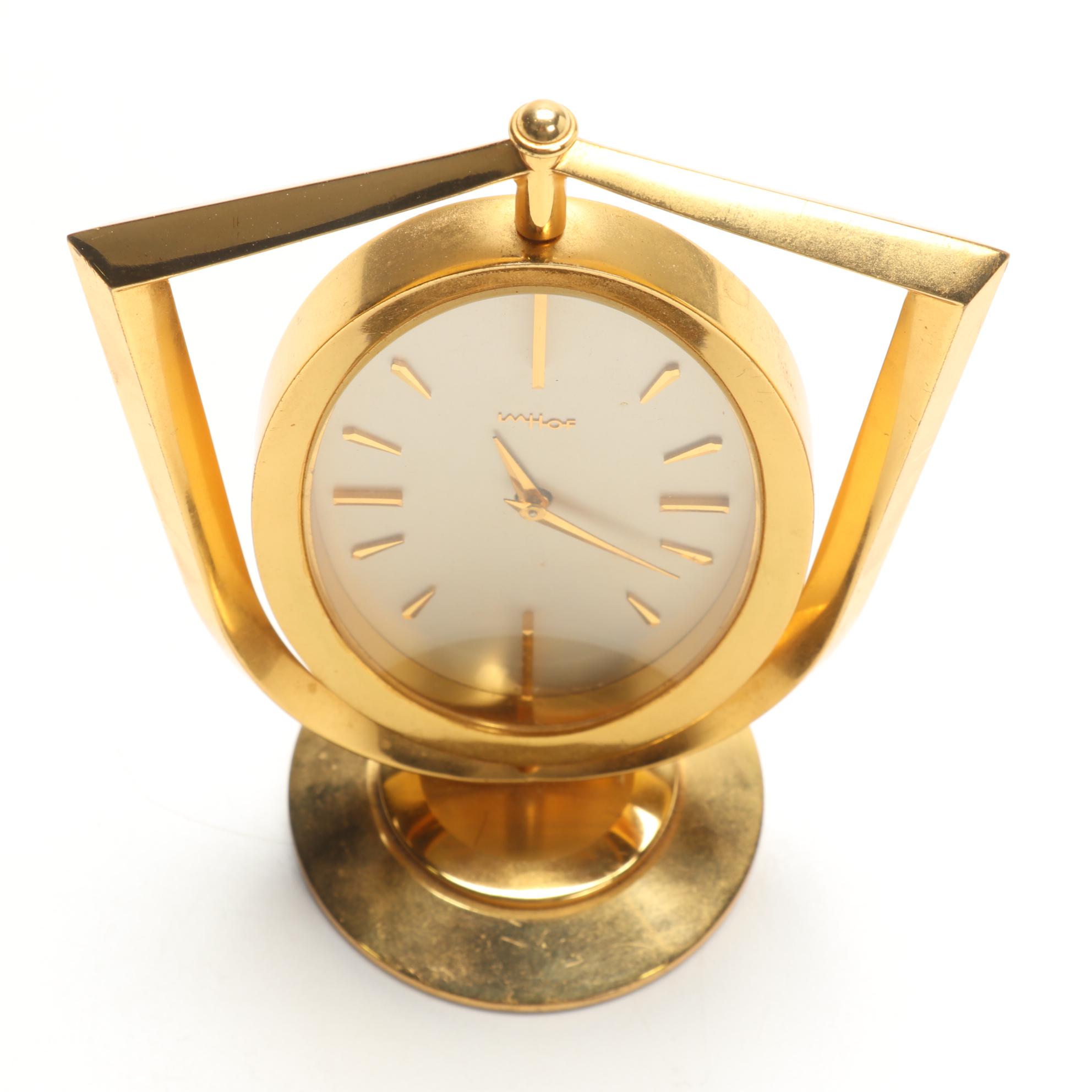 Imhof Brass 8 Day 15 Jewel Desk Clock, Mid 20th Century