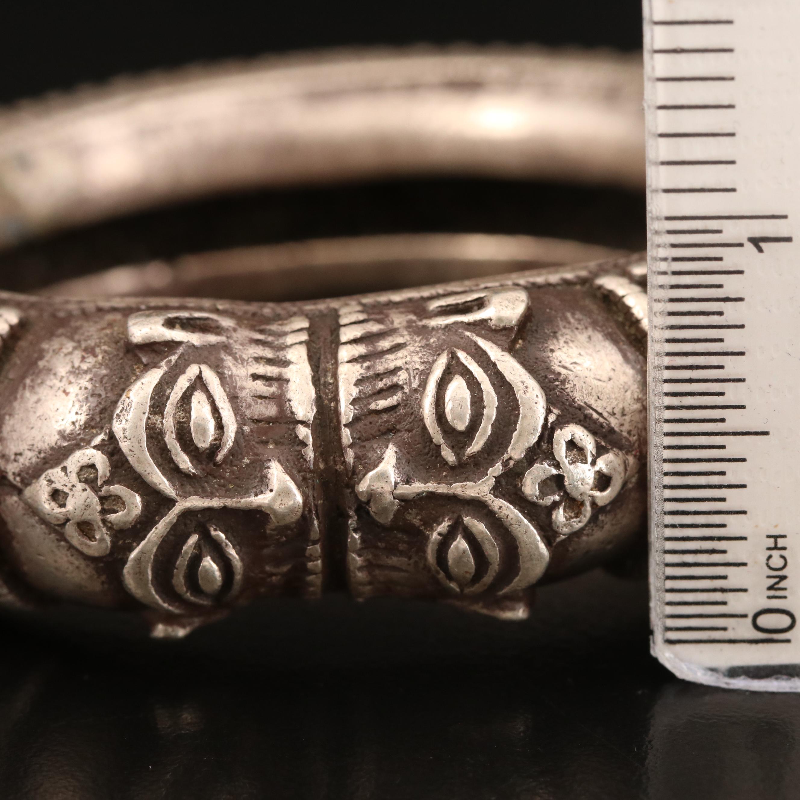 Vintage Indian Madhya Pradesh Makara Shiva Sterling Hinged Bracelets