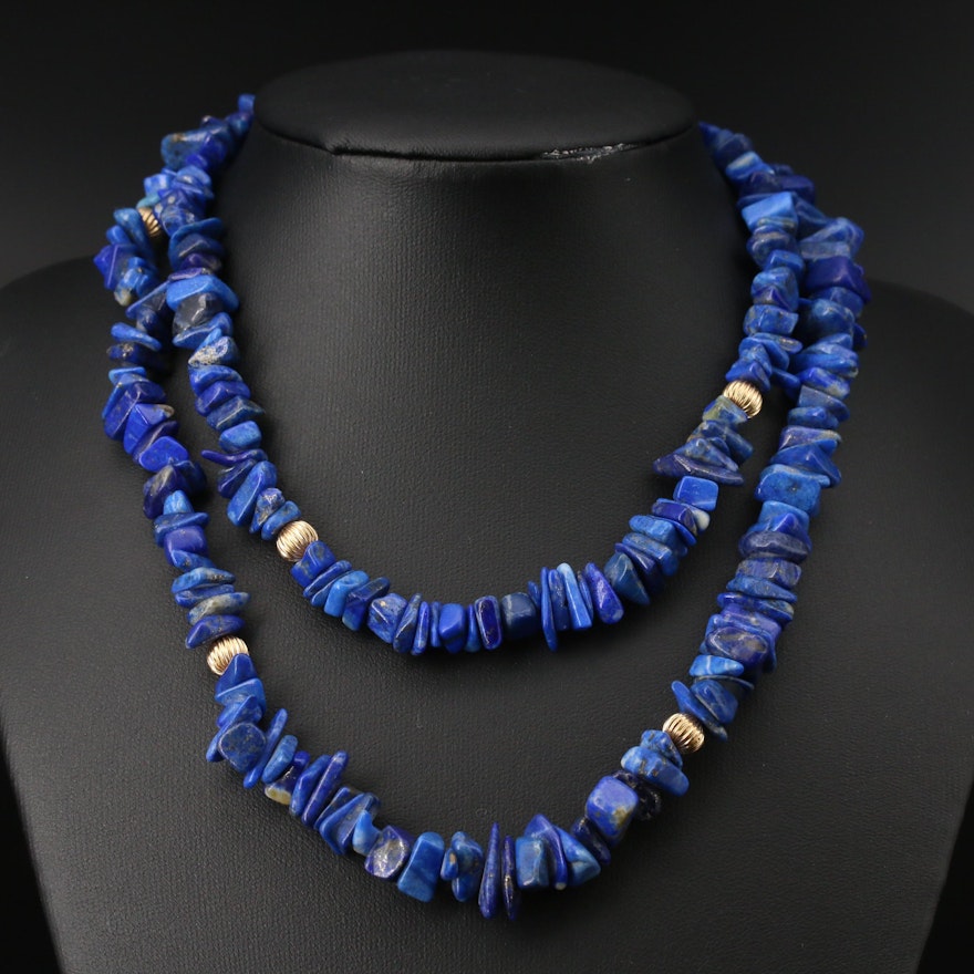 Lapis Lazuli Beaded Necklace with 14K Clasp and Beads